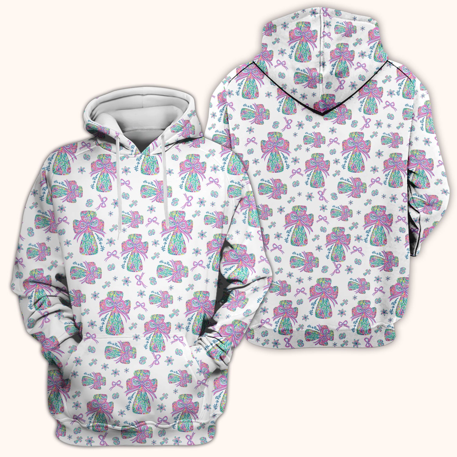 Colorful Bow Pattern Scrub Top, Breathable Fabrics Nursing Uniform