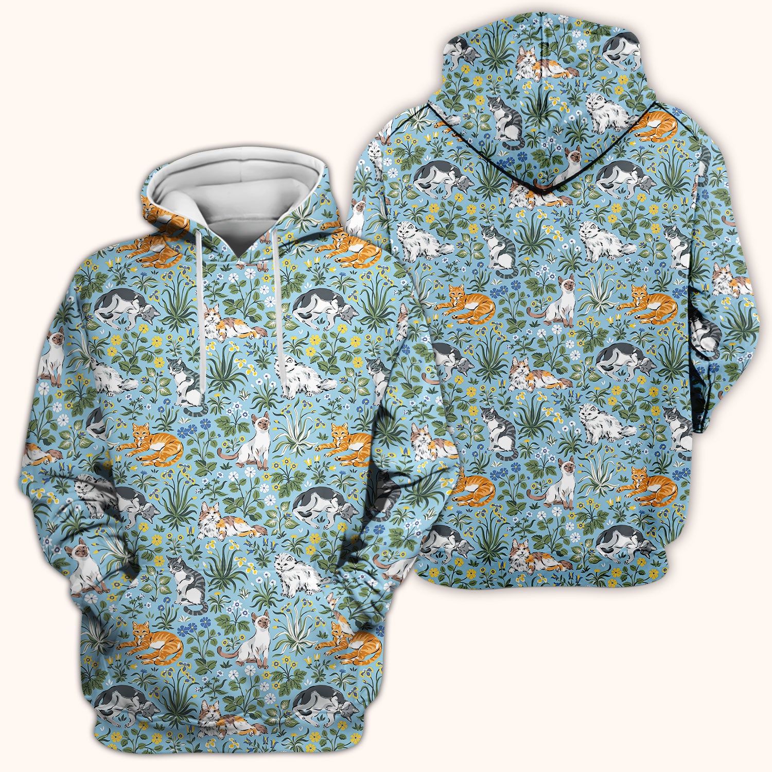 Floral Cat Garden Medical Pattern Scrub Top, Comfortable Scrubs for Nurses