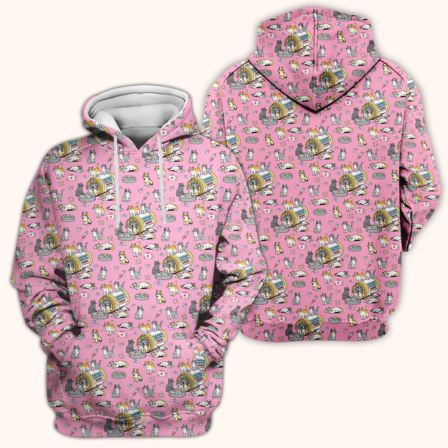 Cute Cat Serotonin Booster Pattern Scrub Top, Comfortable Scrubs for Nurses