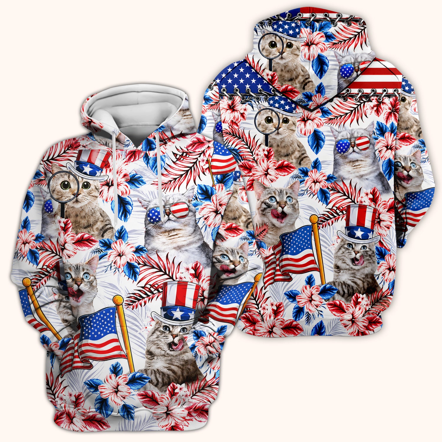 Patriotic Cat with USA Flag Scrub Top, Comfortable Scrubs for Nurses