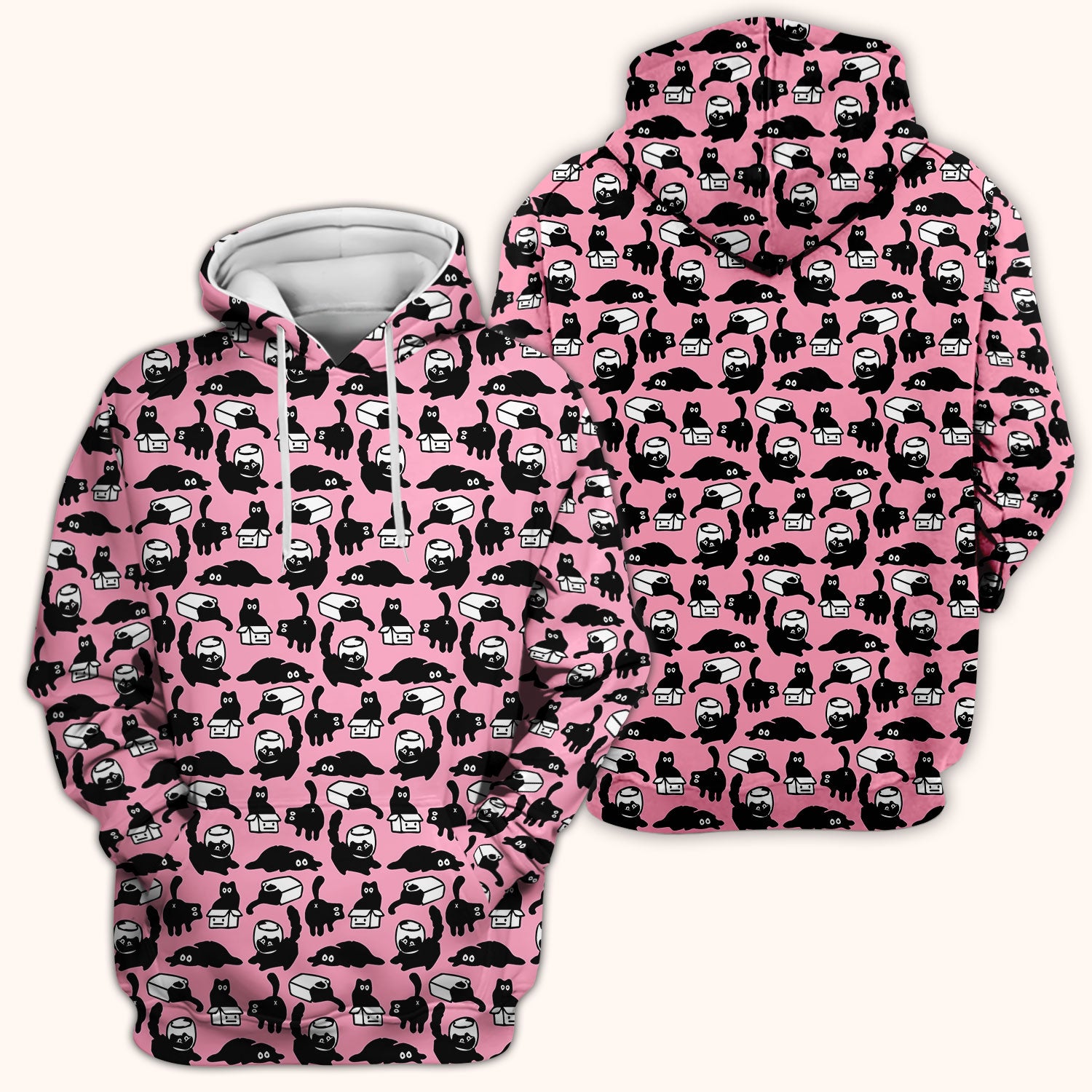Dark Playful Cat Cartoon Pattern Scrub Top, Comfortable Scrubs for Nurses