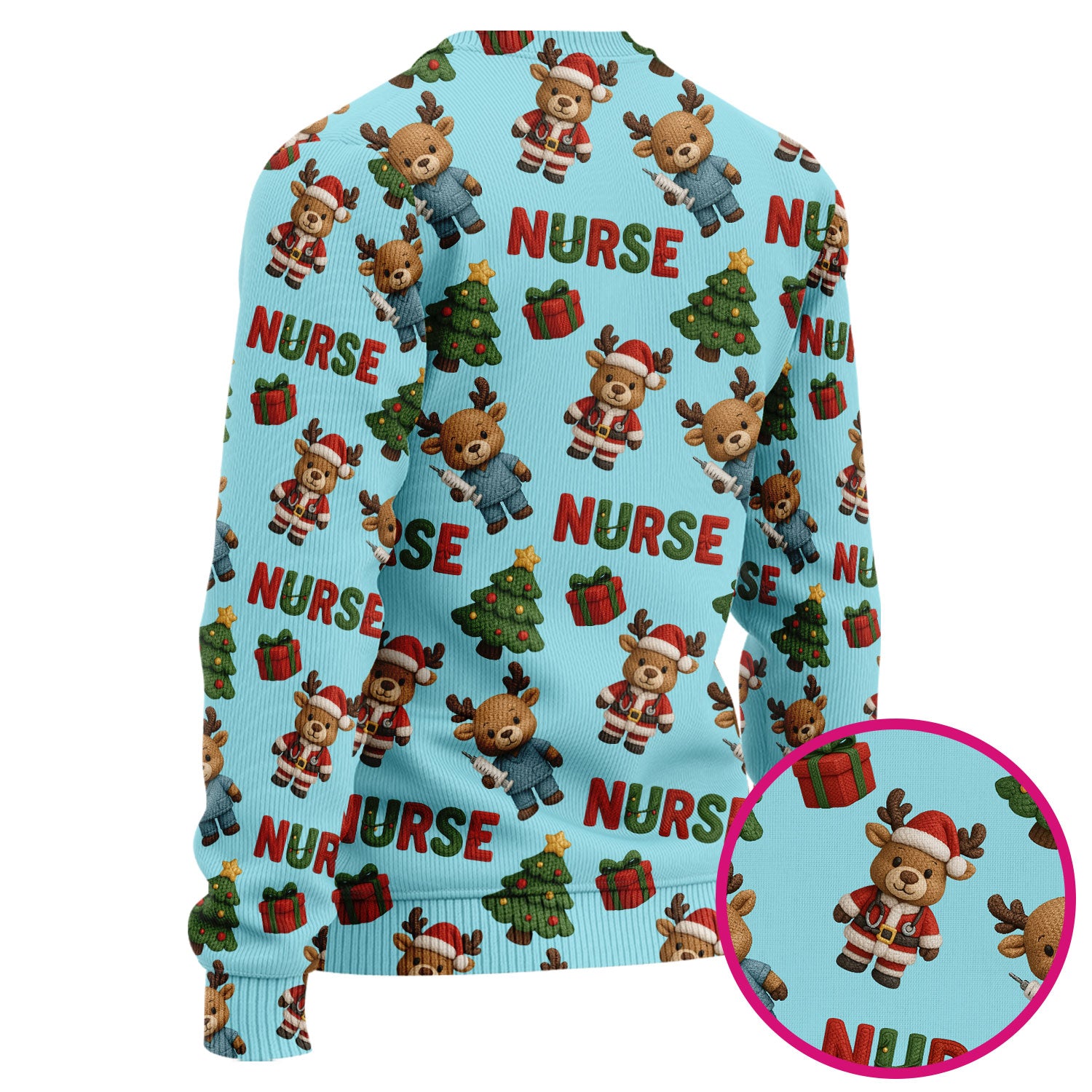 Reindeer Christmas Ugly Sweater, Cute Holiday Nurse Ugly Sweater, Festive Pattern Nursing Christmas Sweater