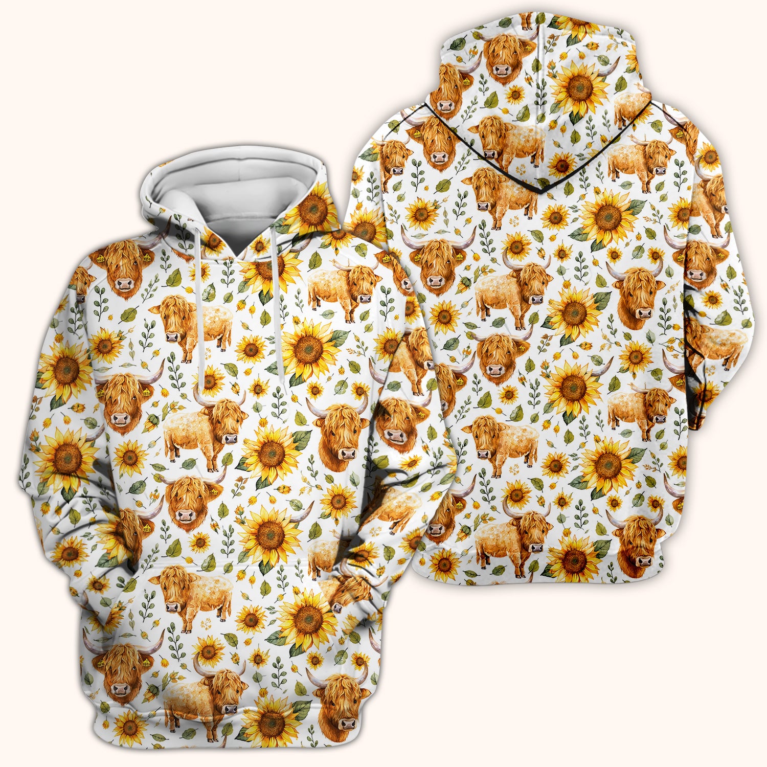 Highland Cow Sunflower Pattern Scrub Top, Comfortable Scrubs for Nurses