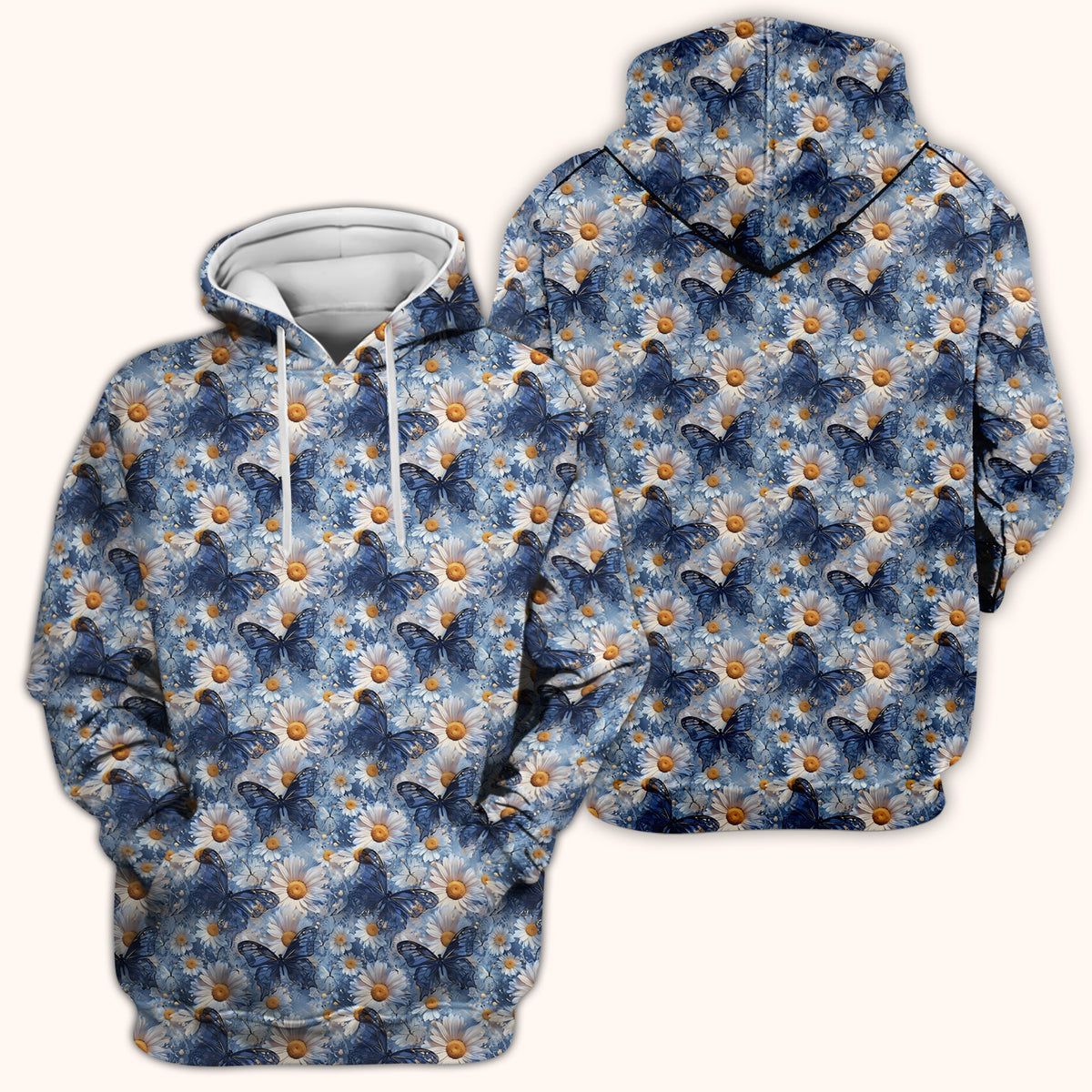 Blue Daisy Butterfly Print Scrub Top, Comfortable Scrubs for Nurses