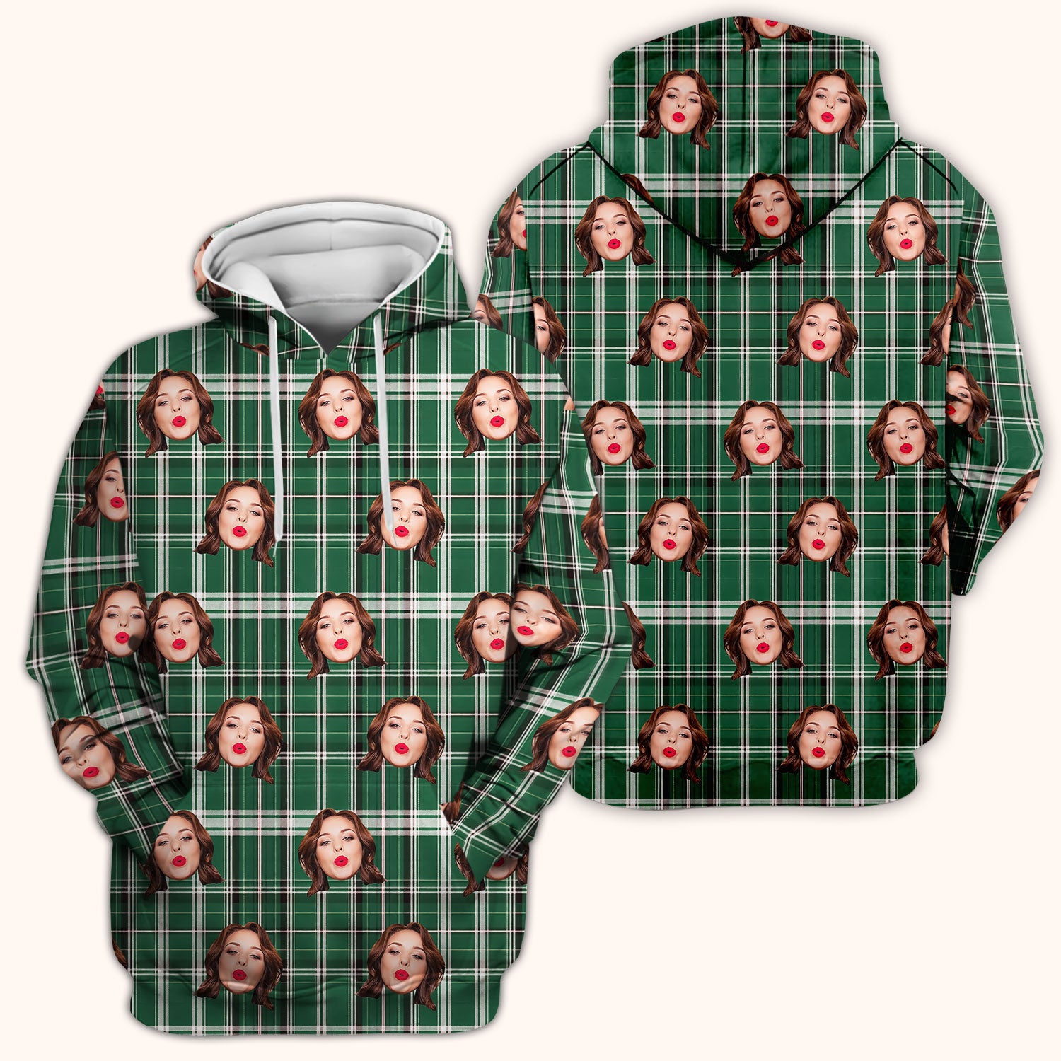 Personalized Funny Face Plaid Scrub Top, Custom Photo Pattern Medical Shirt, Breathable Fabrics Nursing Uniform