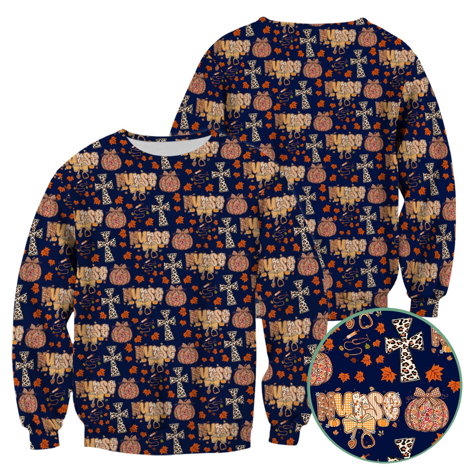 Floral Pumpkin Scrub Top for Women - Coquette Bow Thanksgiving Shirt - Comfortable Medical Uniform