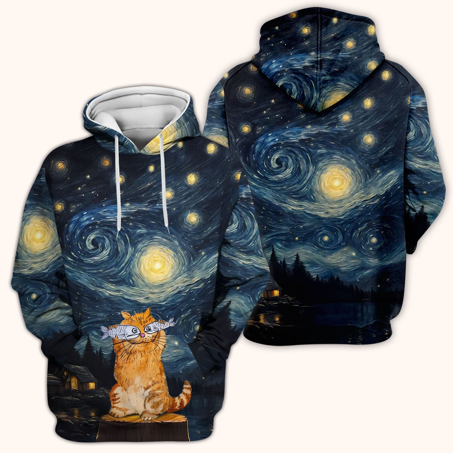 Cat Under Starry Night Sky Art Print Scrub Top, Comfortable Scrubs for Nurses