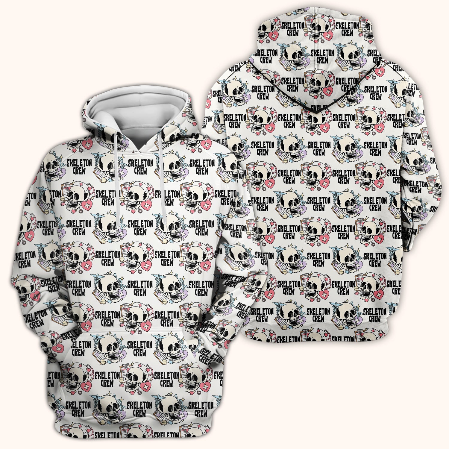 Funny Halloween Skeleton Crew Scrub Top, Comfortable Scrubs for Nurses