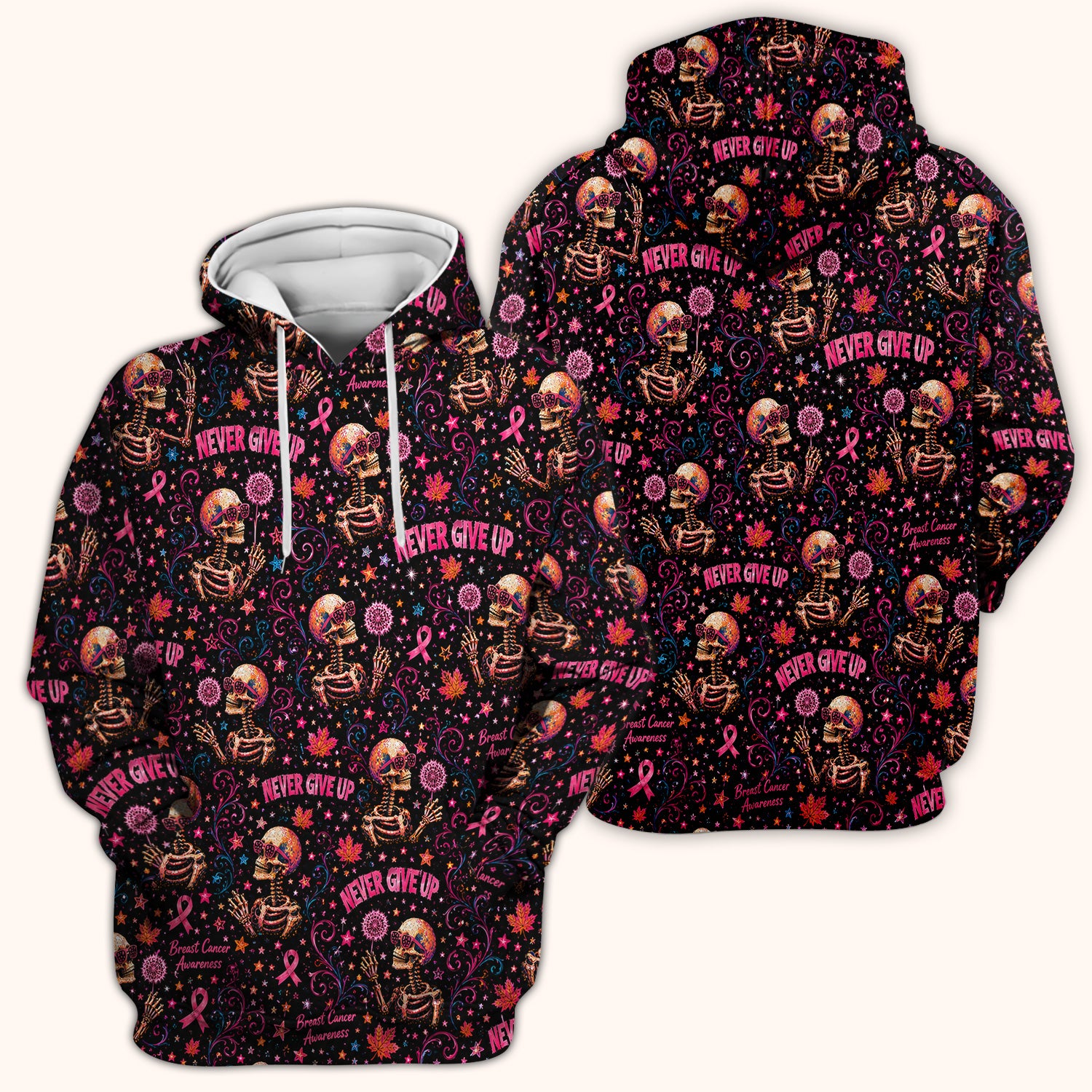 Breast Cancer Awareness Skeletons Pattern Scrub Top, Comfortable Scrubs for Nurses