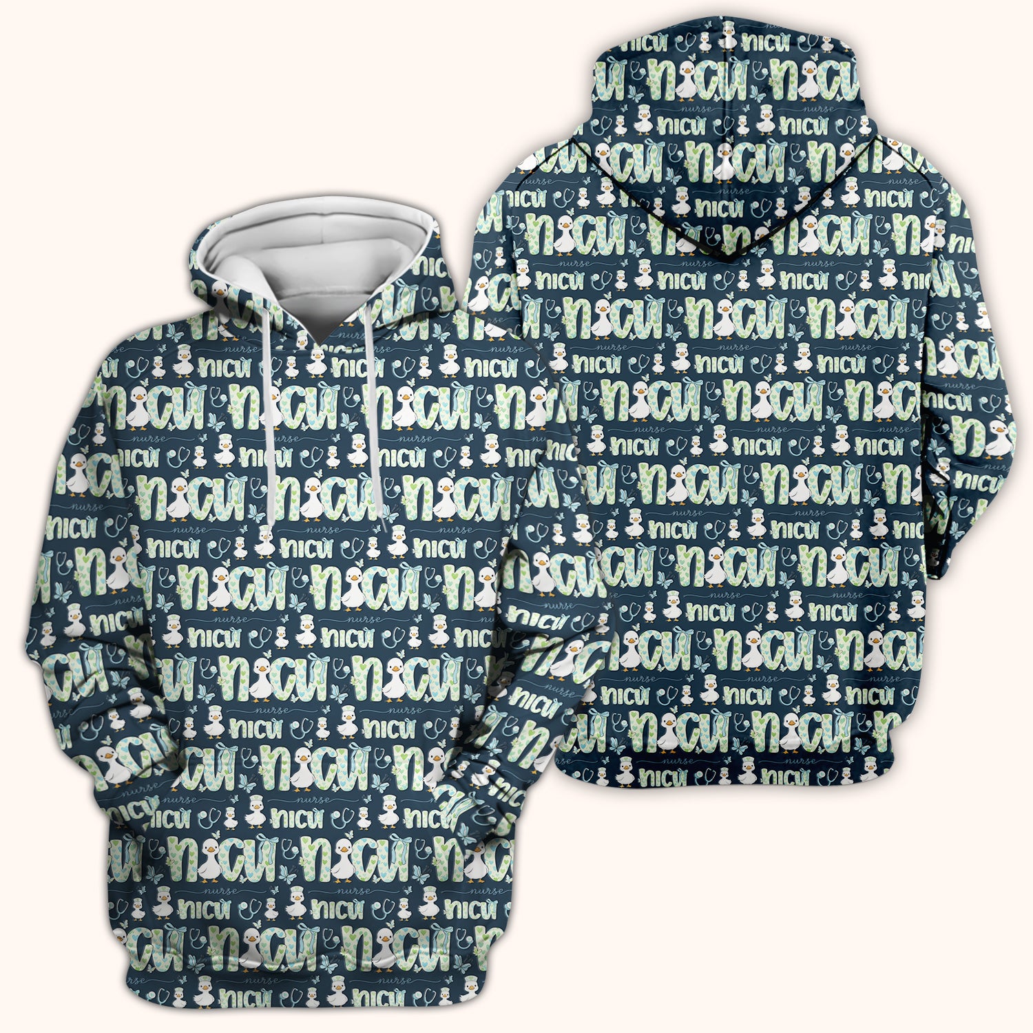 NICU Nurse Duck Pattern Scrub Top, Comfortable Scrubs for Nurses