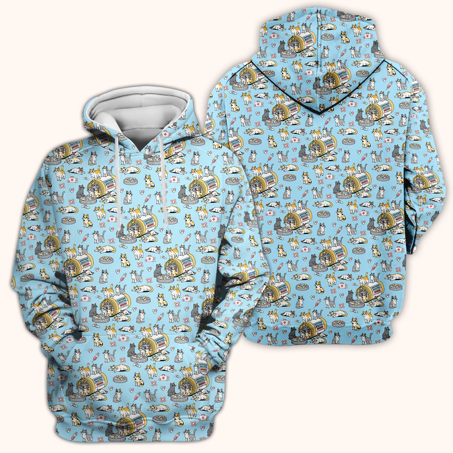 Cute Cat Serotonin Booster Pattern Scrub Top, Comfortable Scrubs for Nurses