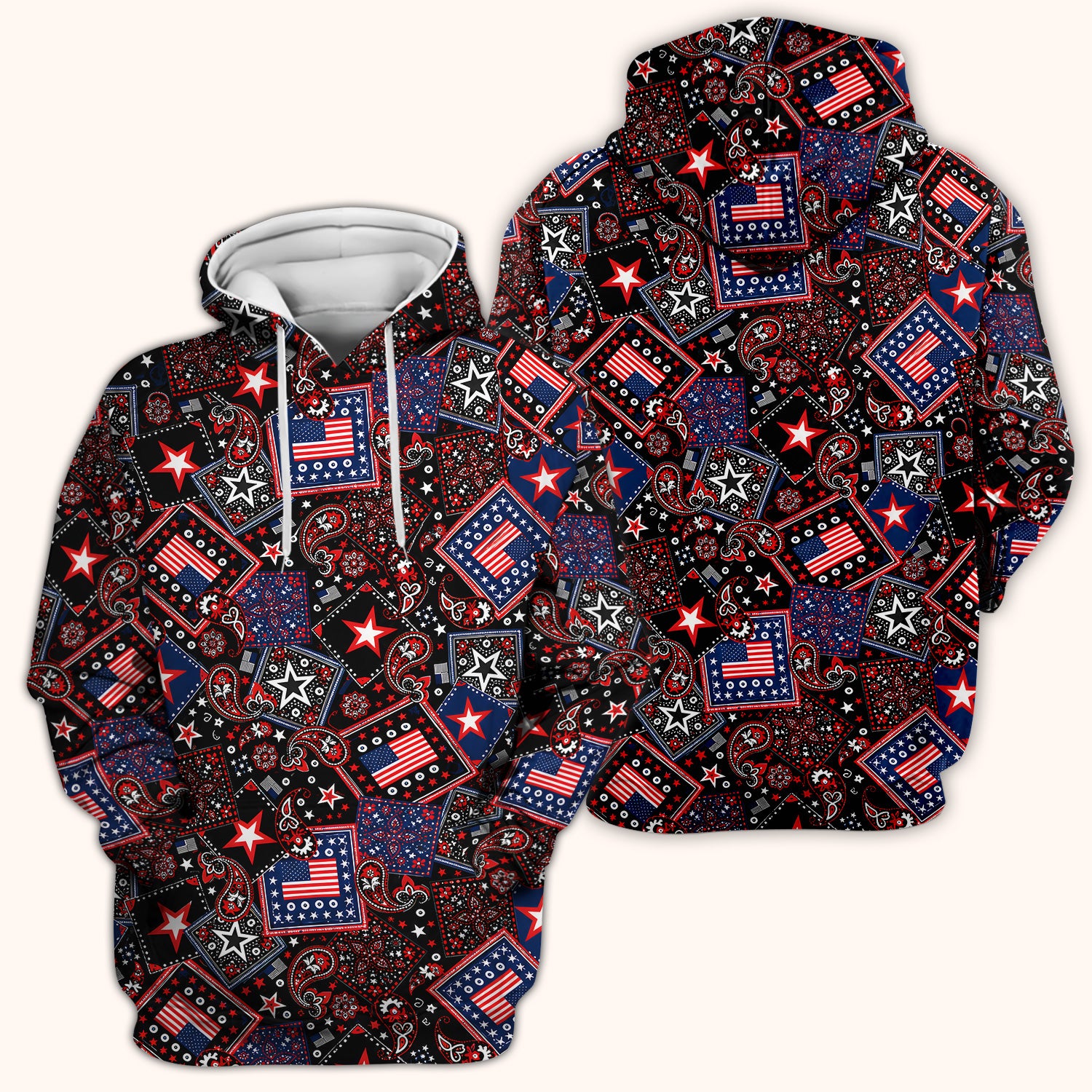 Patriotic Bandana With USA Flag Pattern Scrub Top, Comfortable Scrubs for Nurses