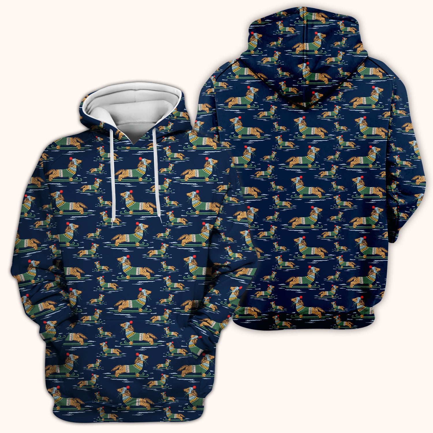 Dachshund Nurse Scrub Top, Wiener Dog Winter Pattern Shirt, Breathable Fabrics Nursing Uniform