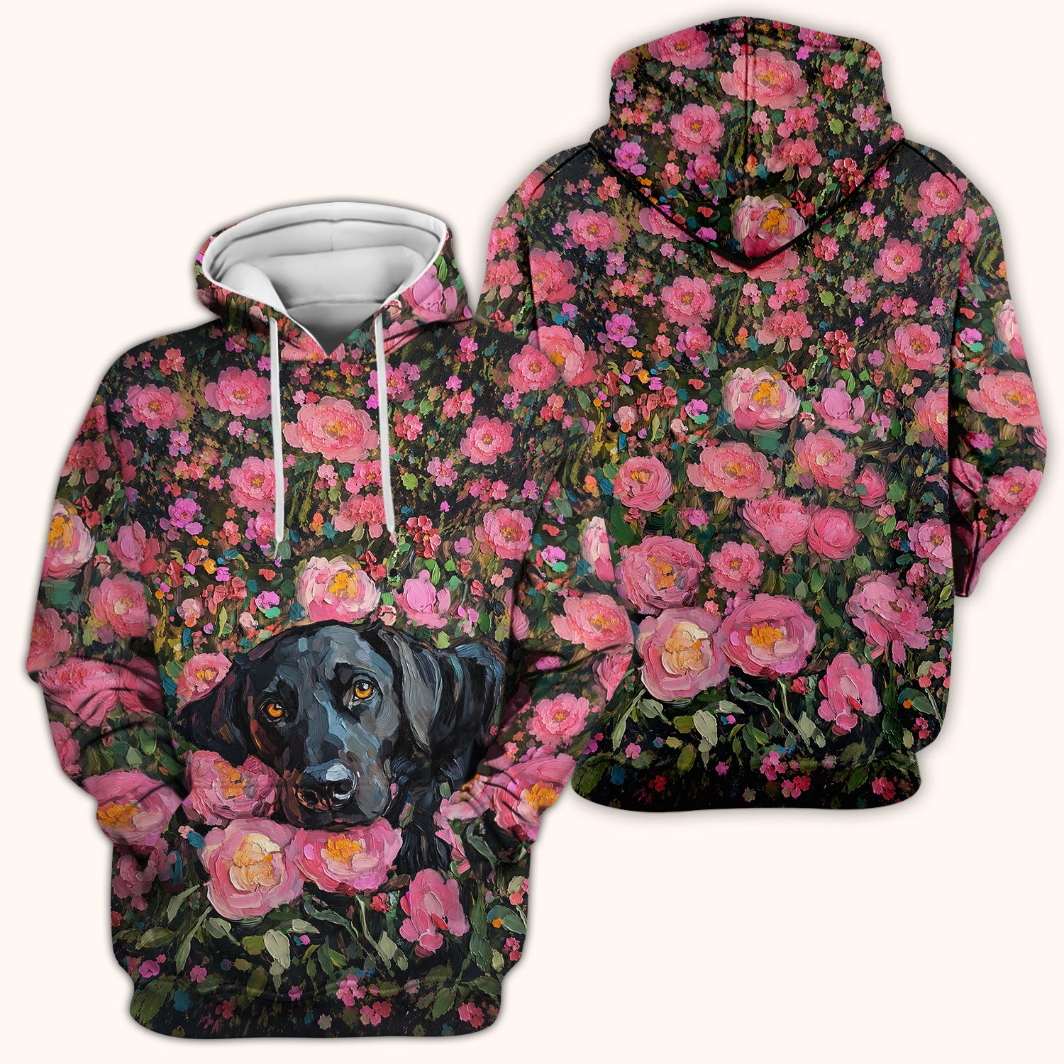 Painterly Floral Black Dog Pattern, Pet Lover Medical Scrub Top, Comfortable Scrubs for Nurses