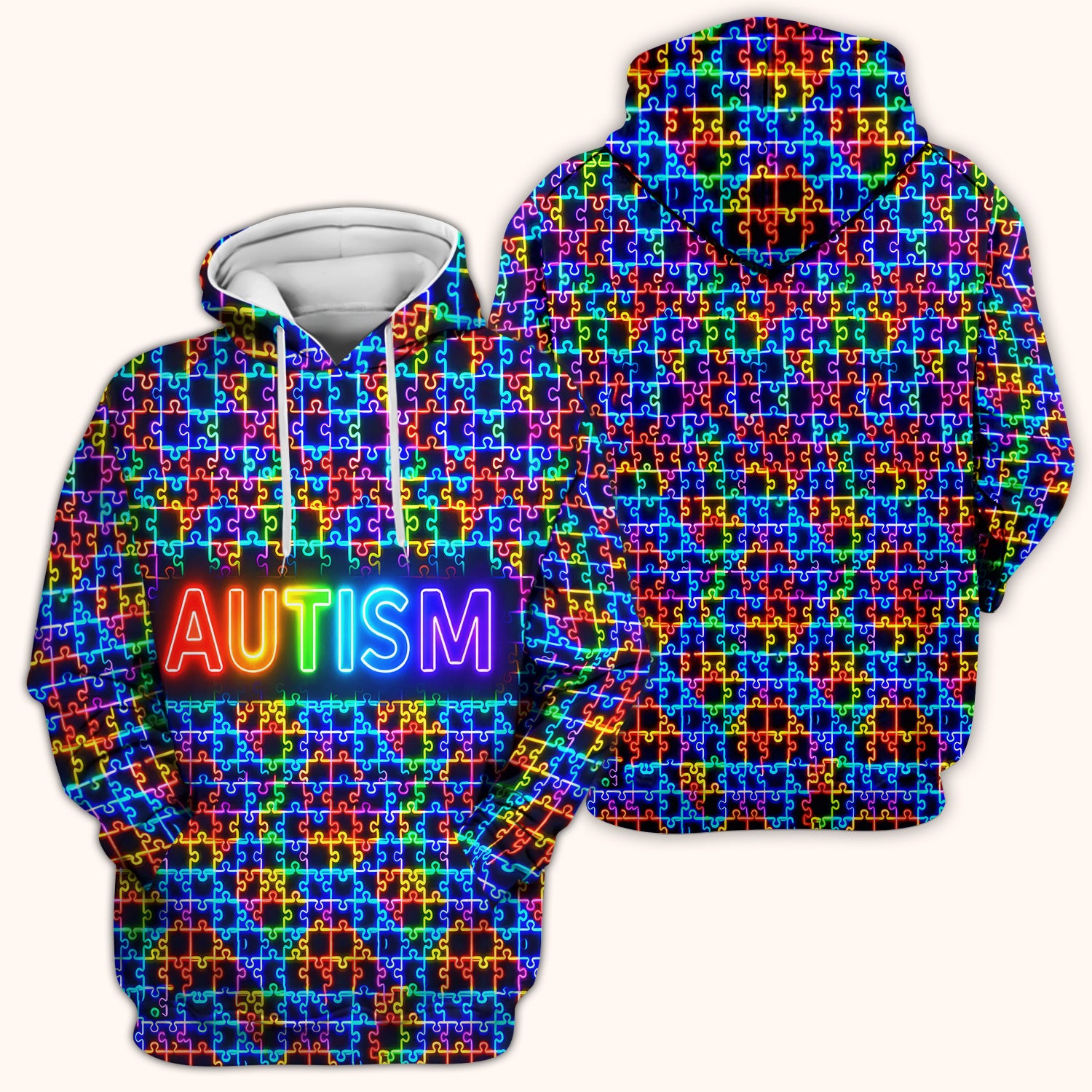 Autism Puzzle Neon Pattern Scrubs Top, Comfortable Scrubs for Nurses