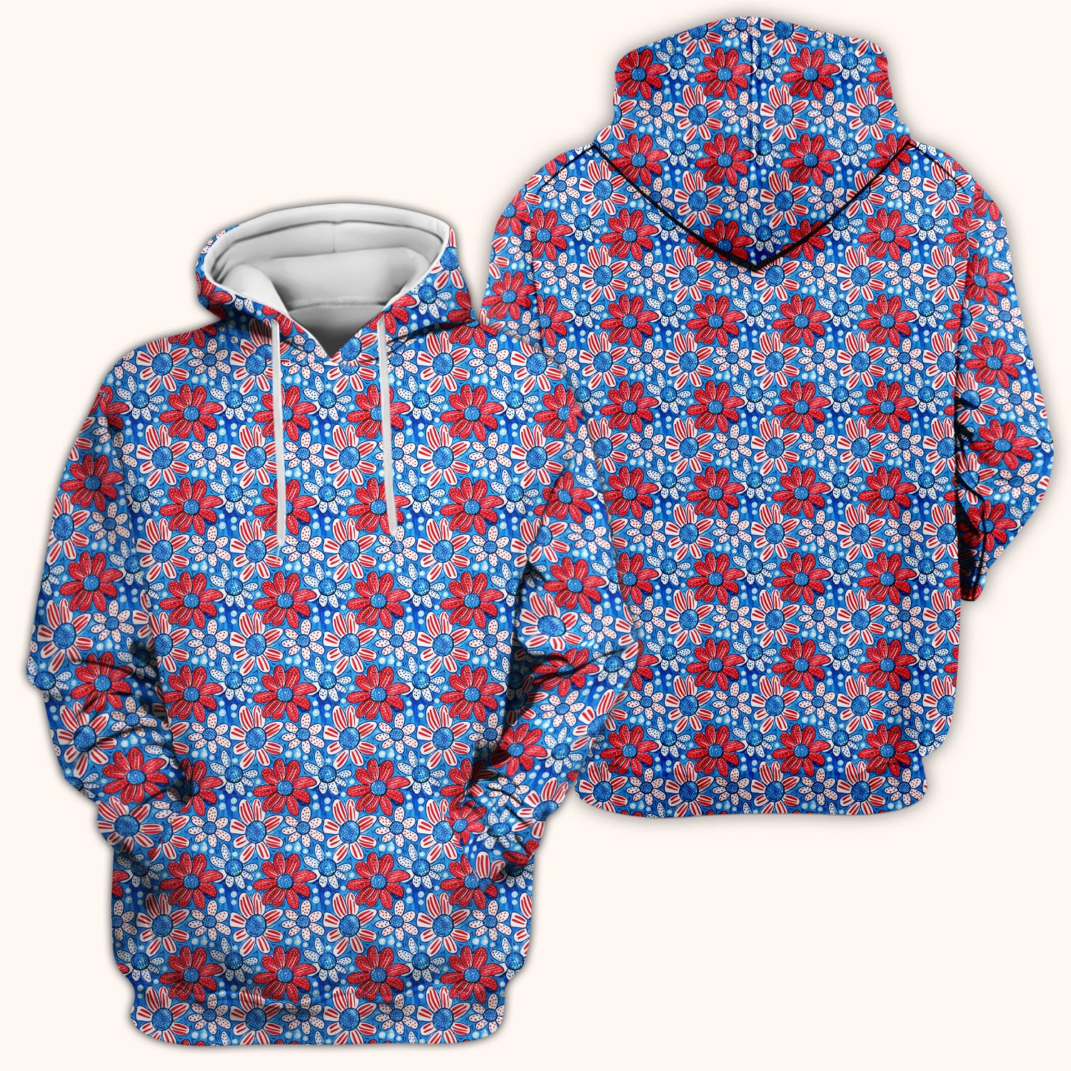 Cute Patriotic Daisy Blossom Repeat Pattern Scrub Top, Comfortable Scrubs for Nurses
