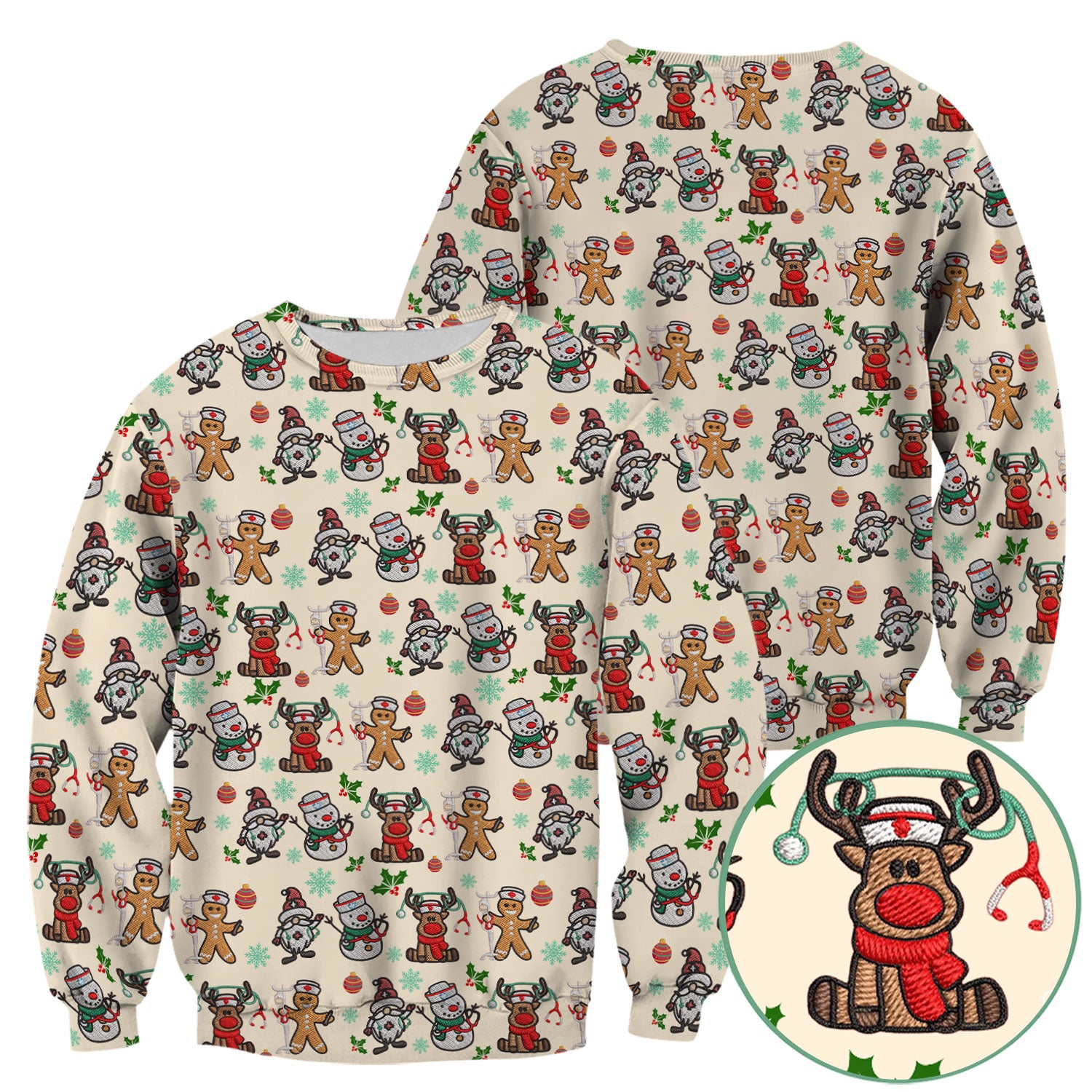 Christmas Gingerbread Scrubs for Women - Comfortable Scrubs for Nurses - Reindeer Santa Med Shirt - Breathable Fabrics Nursing Uniform