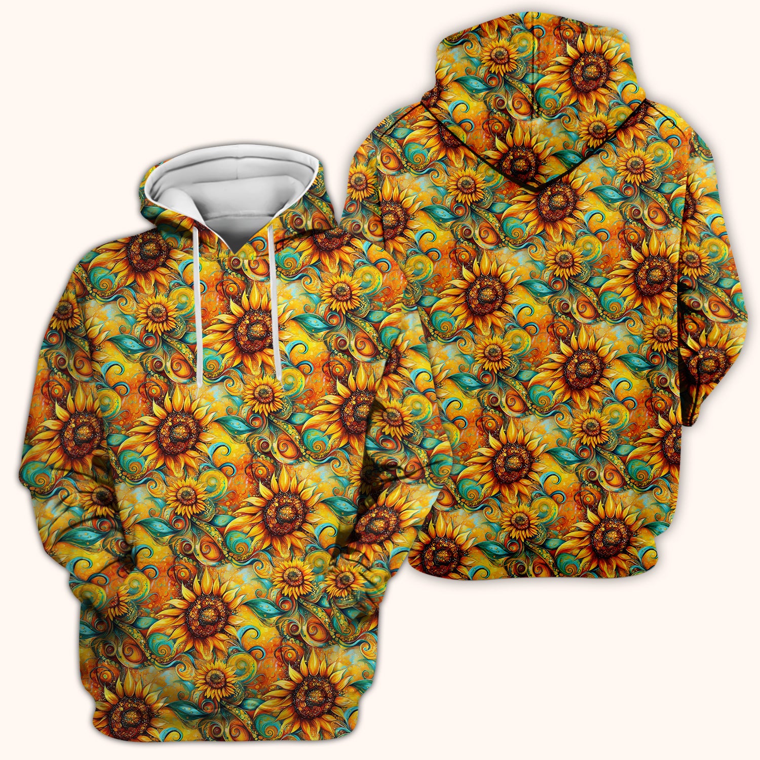 Sunflower Swirl Floral Pattern Scrub Top, Comfortable Scrubs for Nurses