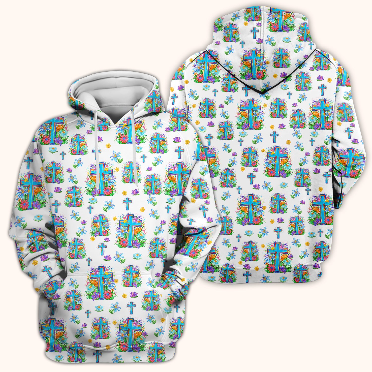 Christian Floral Cross Spring Pattern Scrub Top, Comfortable Scrubs for Nurses