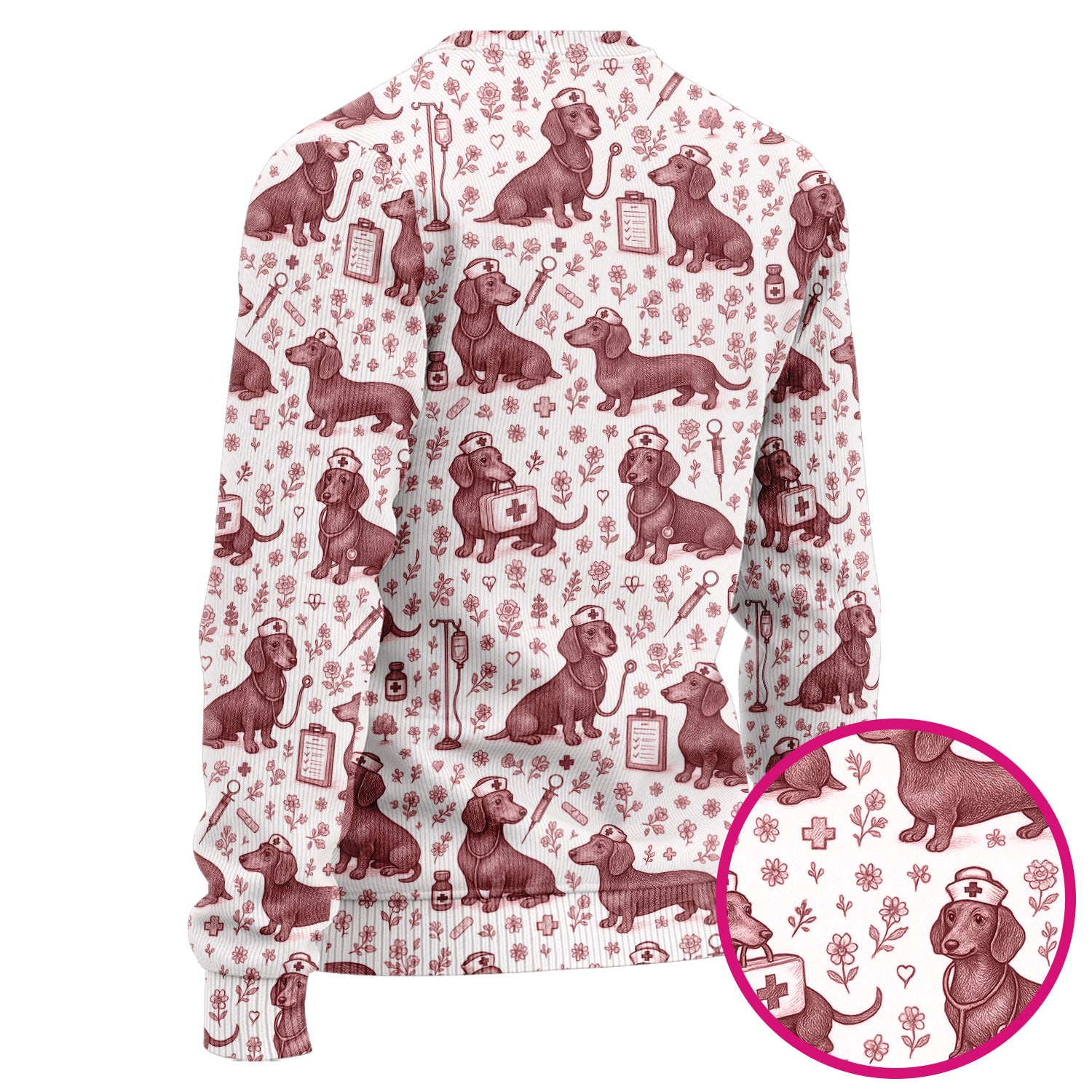 Vintage Dachshund Scrub Set - Artistic Dog Pattern Medical Scrubs - Cute Pet Lover Nurse Gift for Women