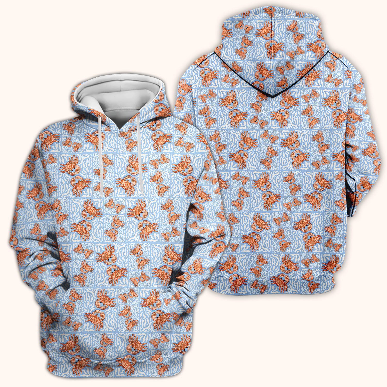Cute Coastal Crab Print Scrub Top, Breathable Fabrics Nursing Uniform