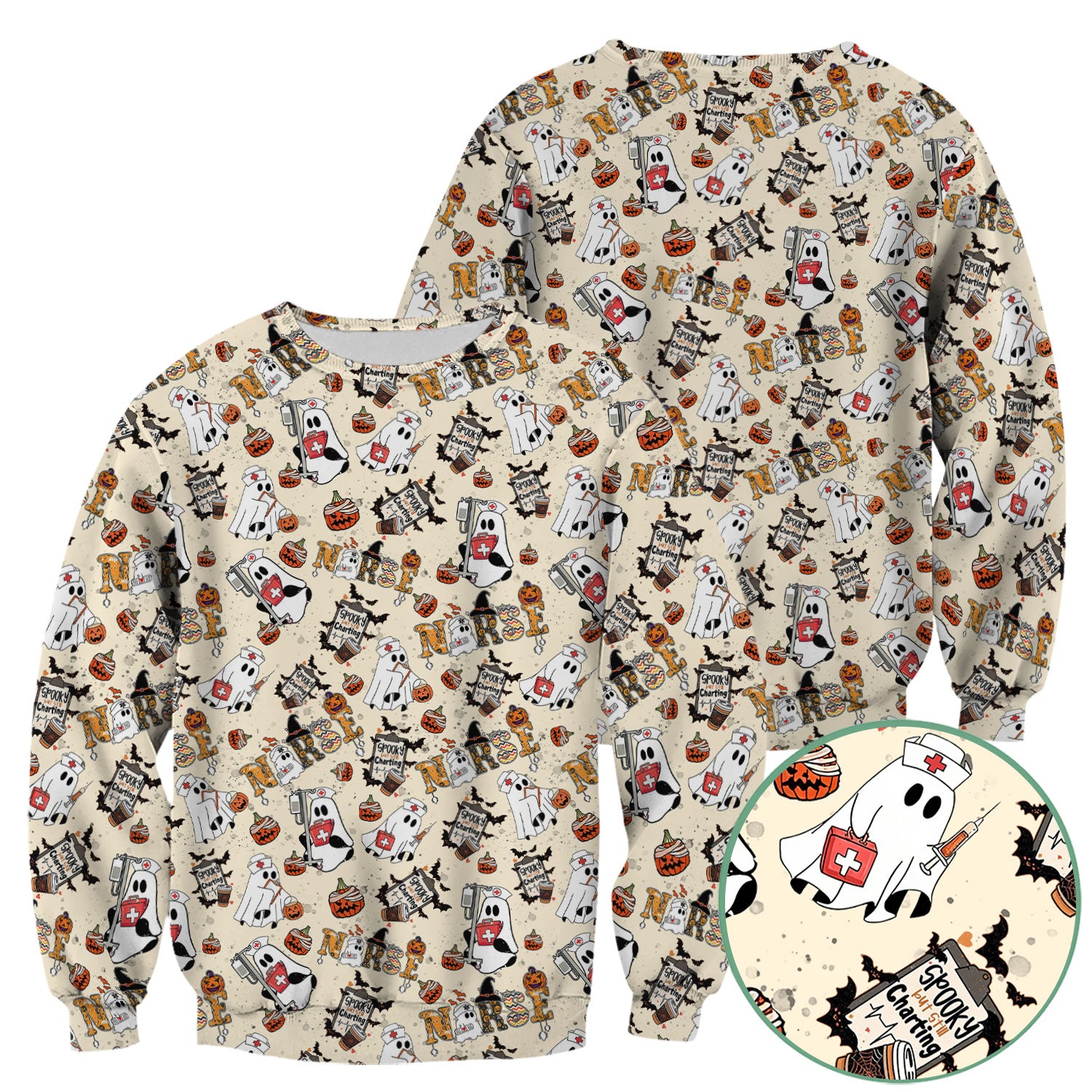 Halloween Scrub Top - Spooky But Still Charting - Funny Scrubs for Nurses - Horror Pumpkin Nursing Uniform