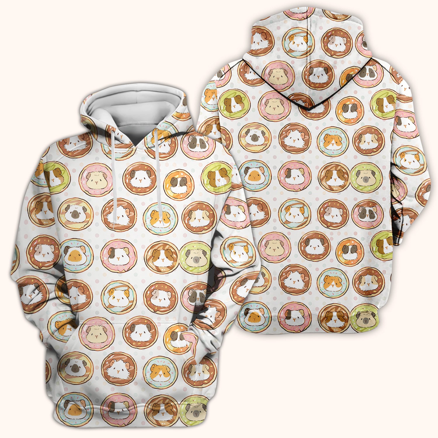 Cute Guinea Pig Donut Circle Pattern Scrub Top, Comfortable Scrubs for Nurses