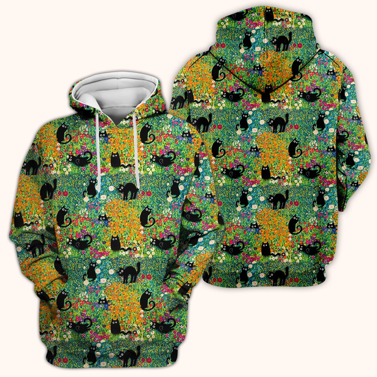 Black Cat Flower Garden Pattern Scrub Top for RN, CNA, Floral Medical Uniform