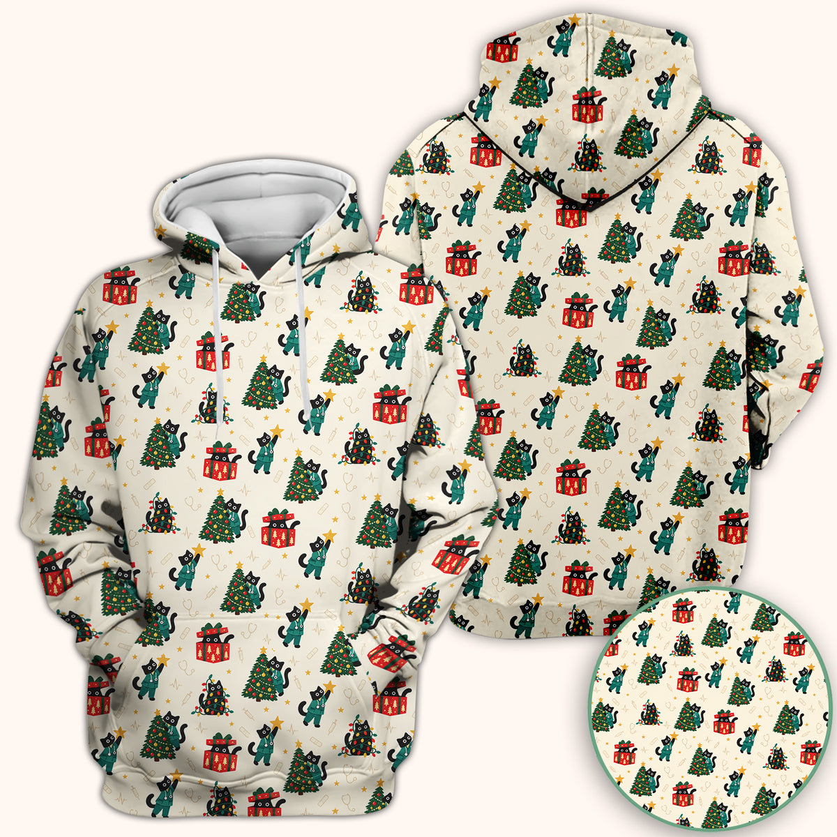 Christmas Black Nurse Cats And Trees Scrub Top, Comfortable Scrubs for Nurses