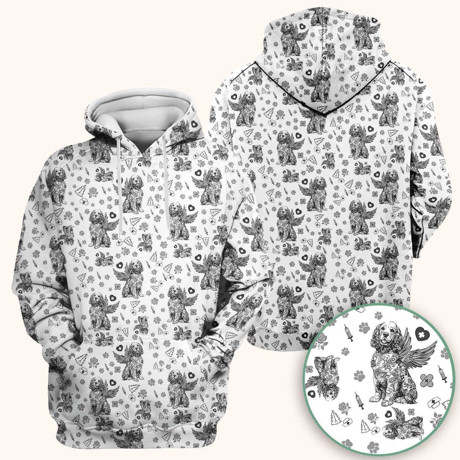 Toile De Jouy Scrubs for Nurses - Angel Puppy Medical Uniform - Floral Dog in Heaven Gift for Women, Vet Techs, RN CNA LPN