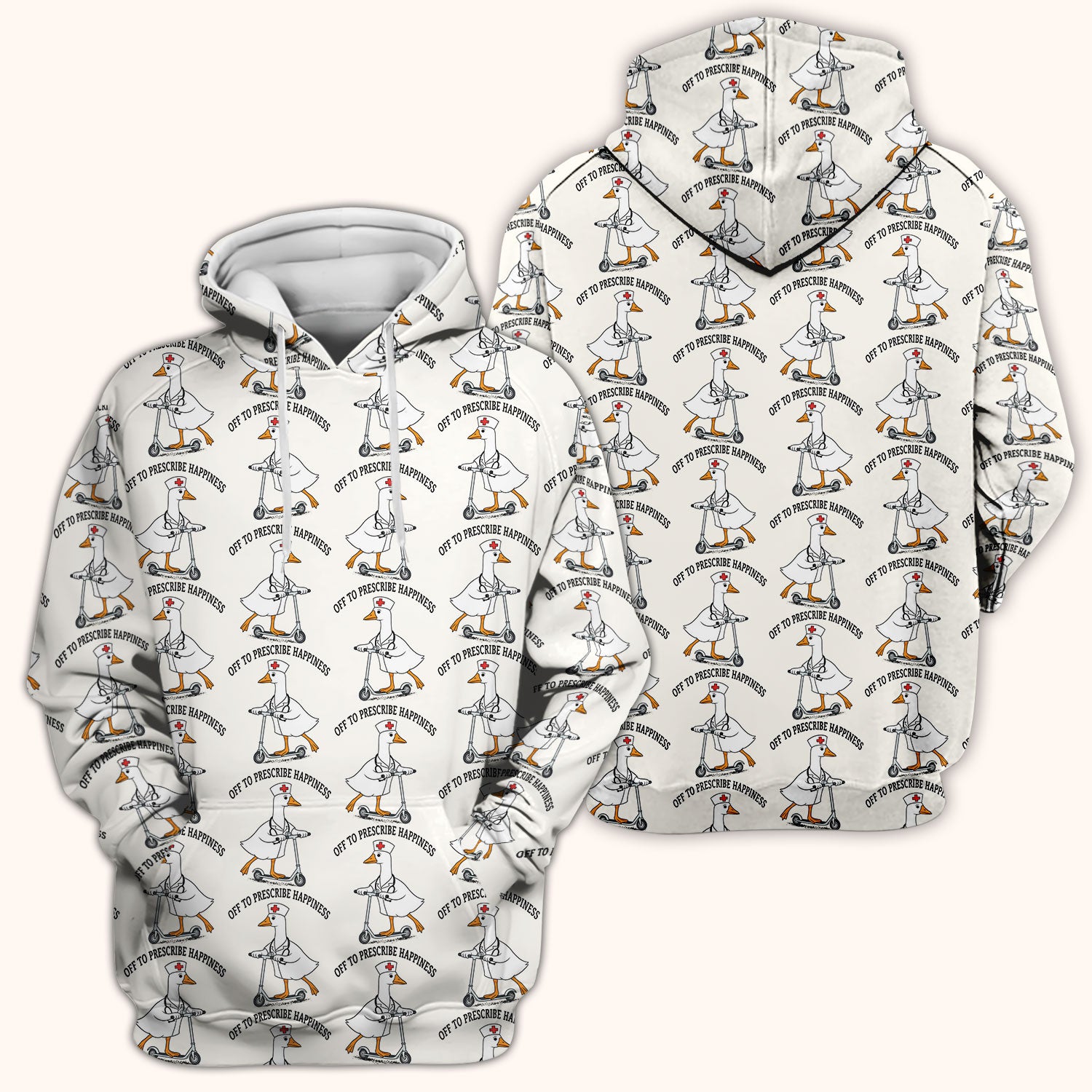 Nurse Goose Scooter Print Scrub Top, Breathable Fabrics Nursing Uniform