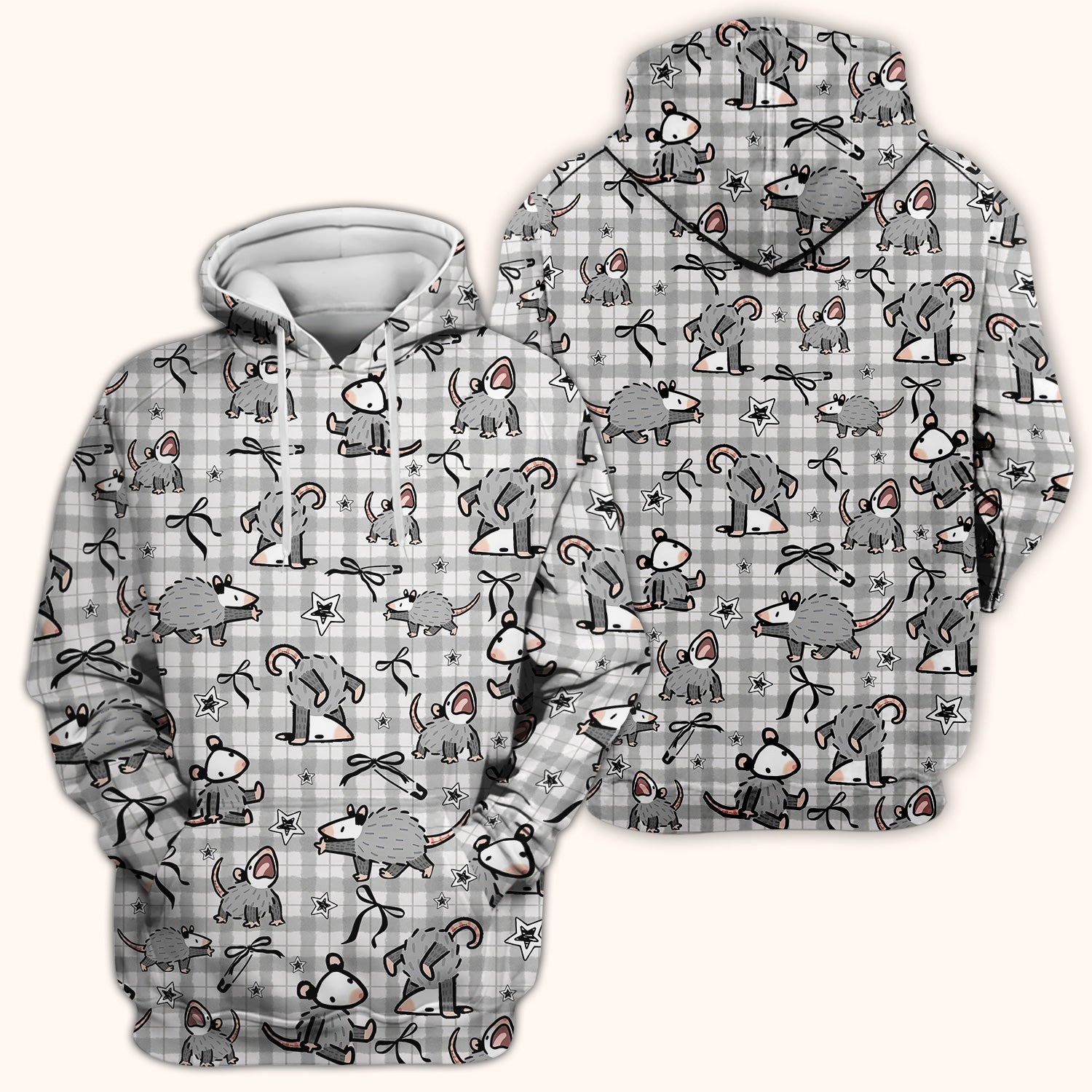 Funny Mouse Cartoon Pattern Print Scrub Top, Breathable Fabrics Nursing Uniform, Opossum