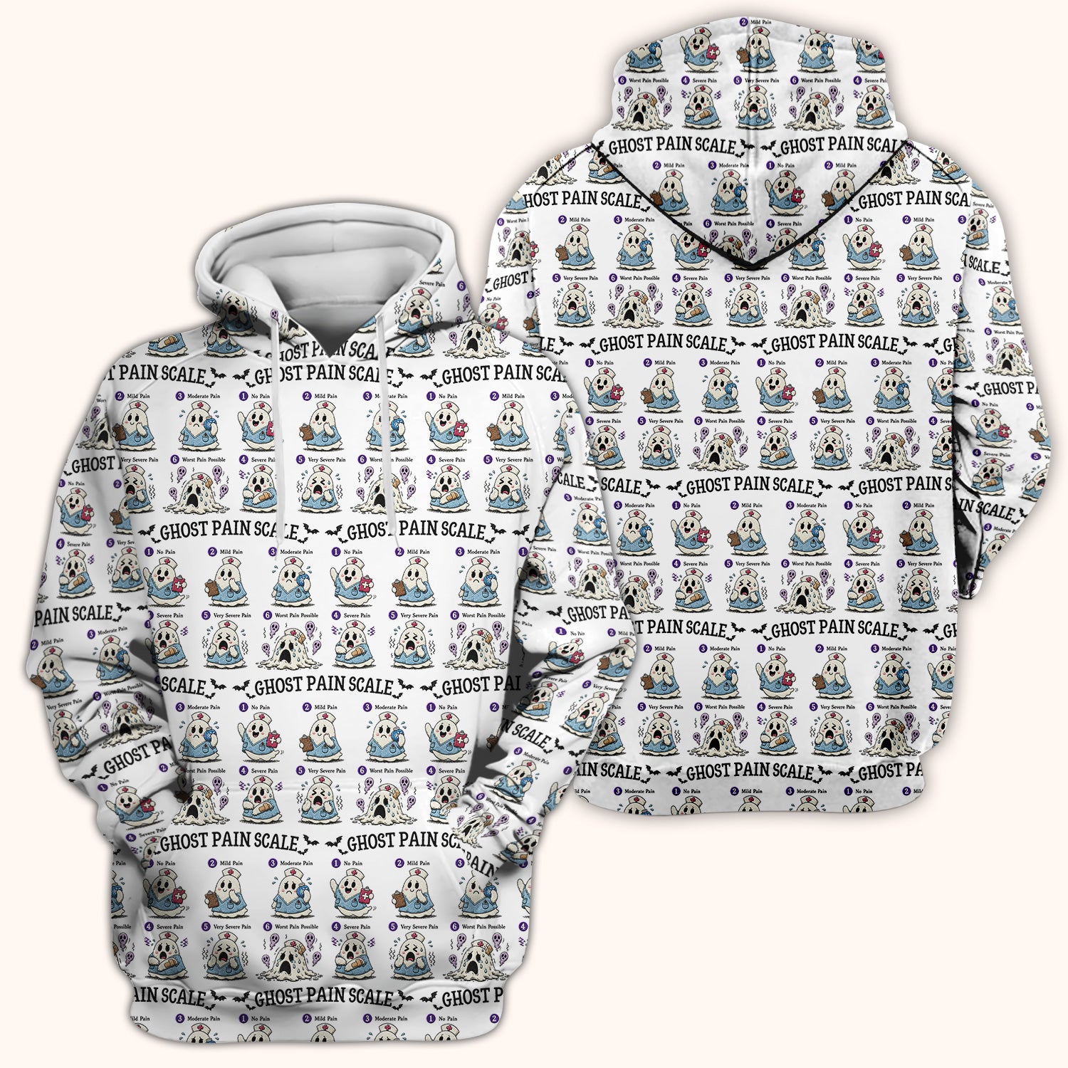 Funny Ghost Pain Scale Pattern Scrub Top, Comfortable Scrubs for Nurses