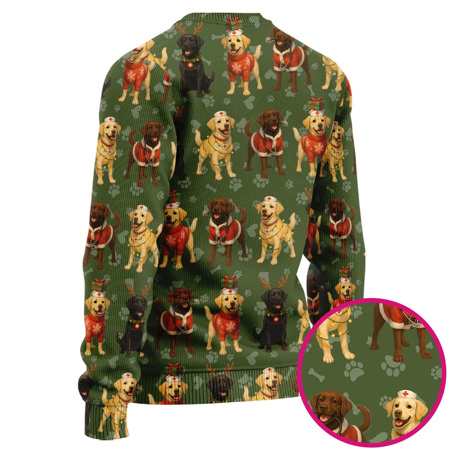 Dog Scrubs Christmas Set for Women - Labrador Puppy Pattern Scrub Top & Pants - Holiday Christmas Scrubs with Cute Dog Print