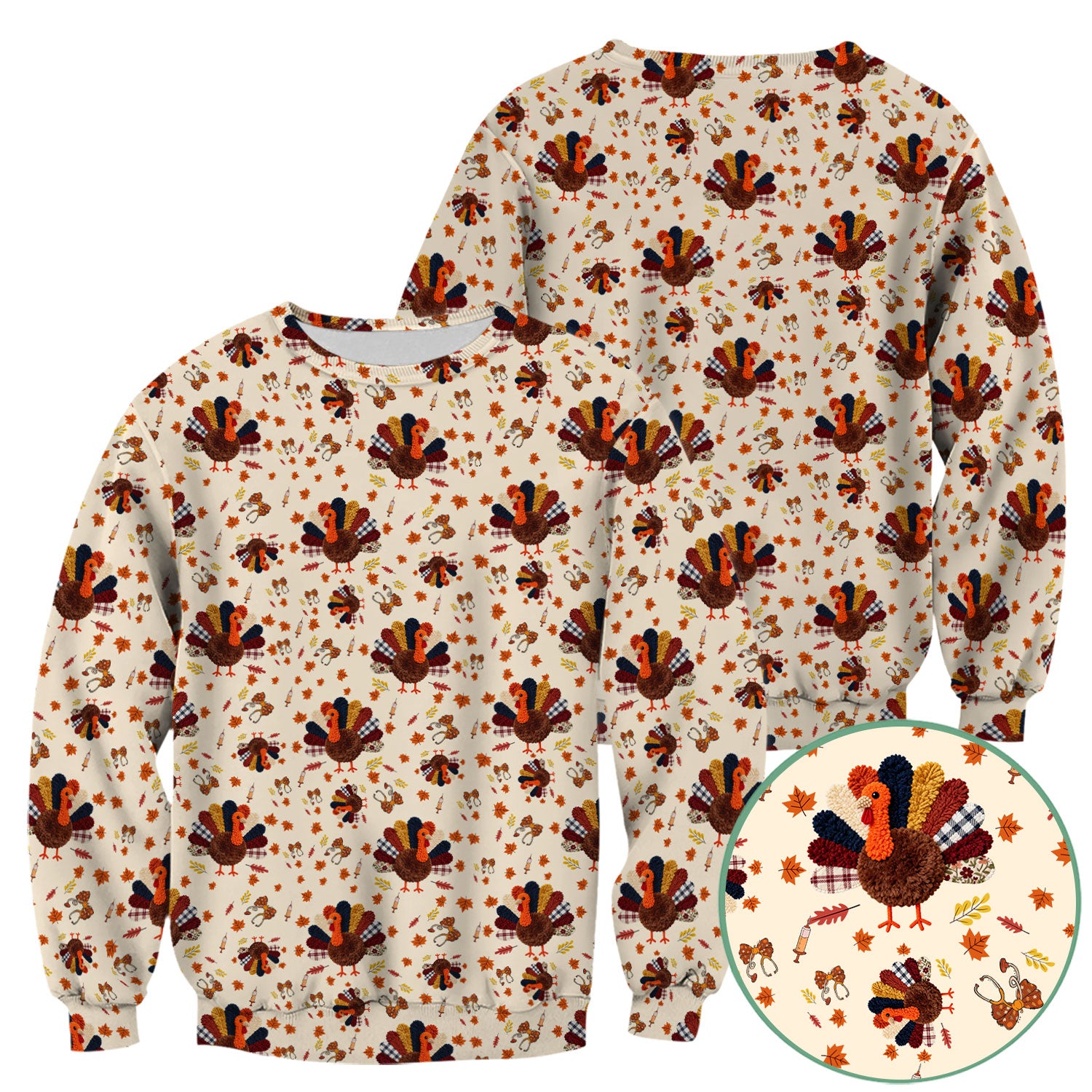 Funny Thanksgiving Nurse Scrub Top - Fall Leaves and Pumpkin Shirt - Autumn Turkey Med Uniform Gift for RN CNA LPN