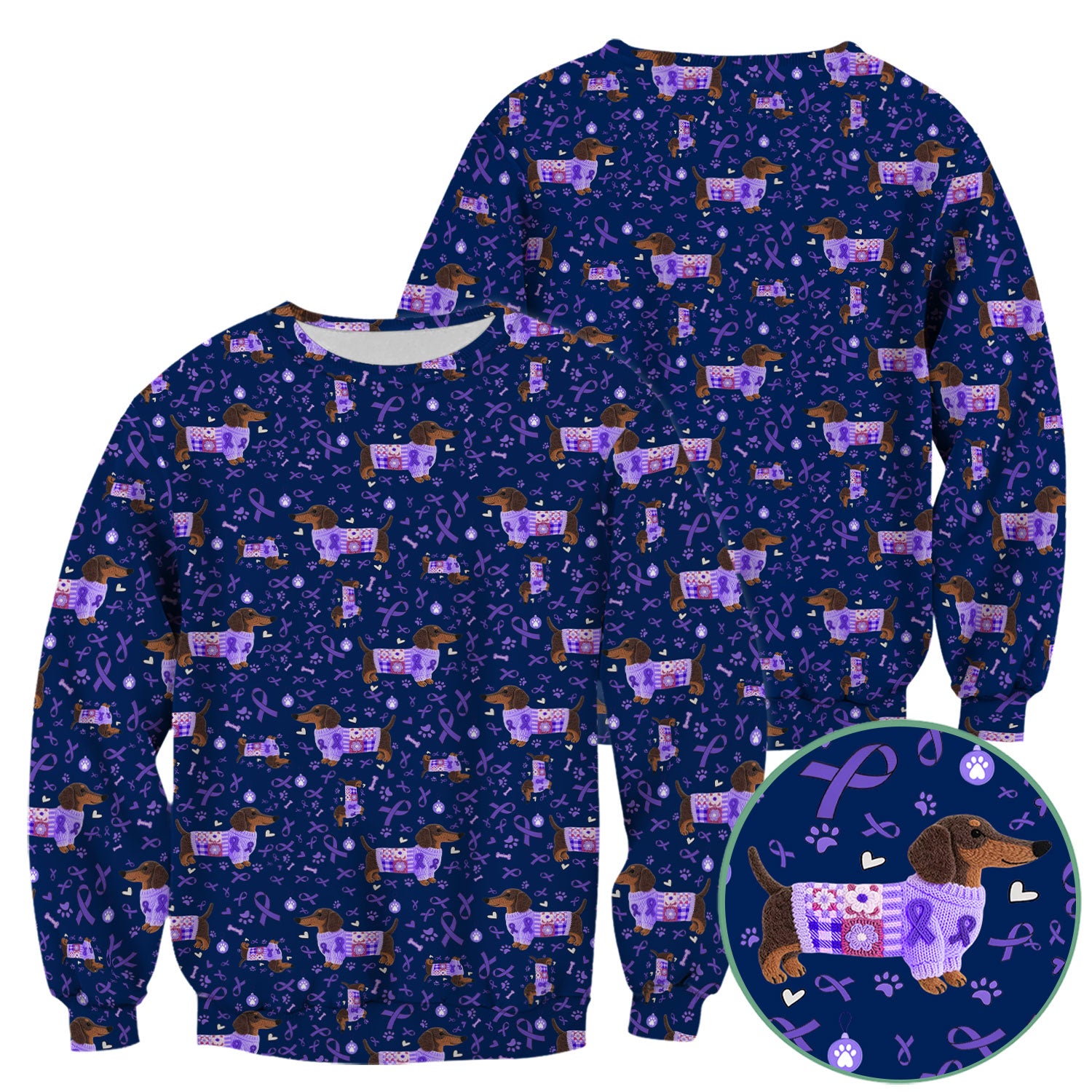 Wiener Dog Purple Ribbon Cancer Awareness Scrub - Breathable Fabrics Nursing Uniform - Comfortable Scrubs for Nurses