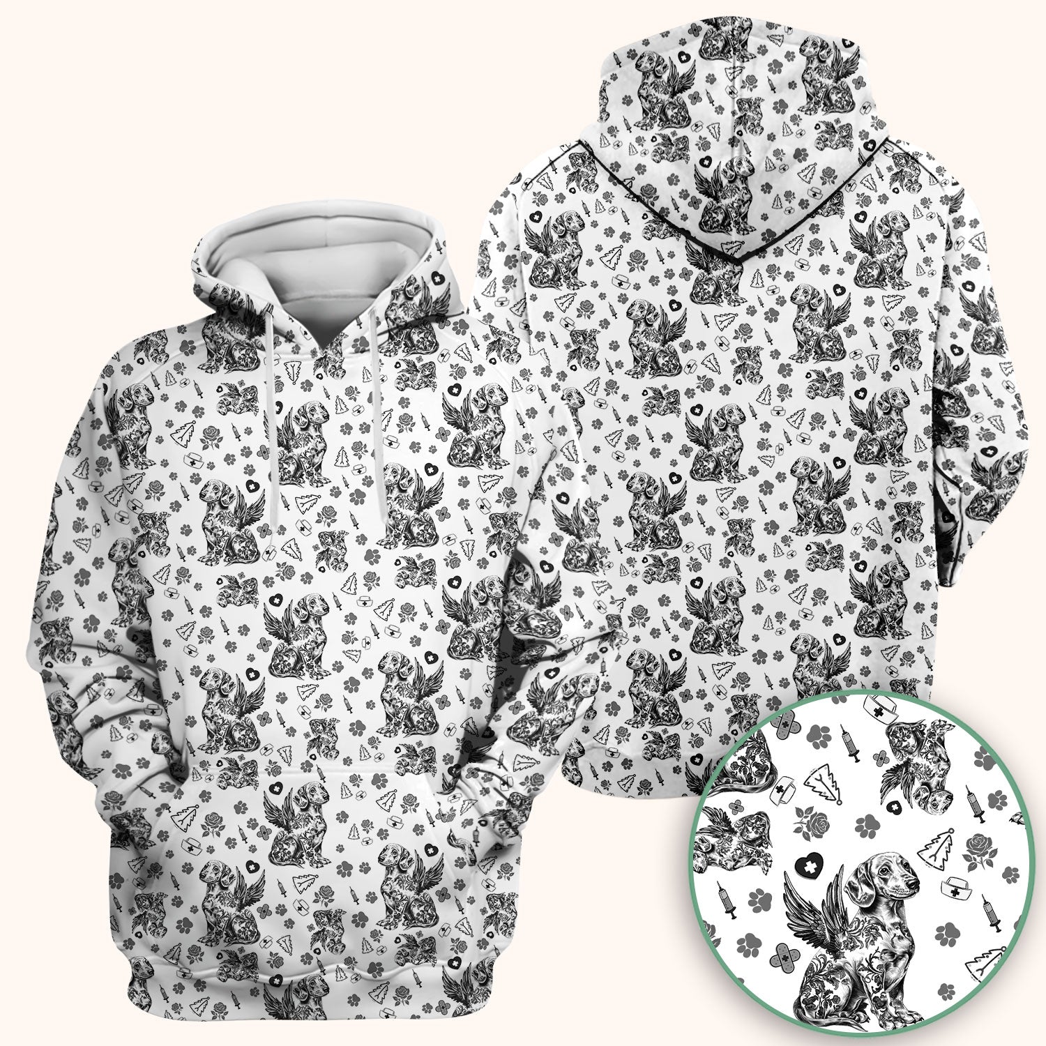 Toile de Jouy Dachshund Angel Scrub Top - Blue Vintage Dog Nurse Shirt - Memorial Christmas Gift