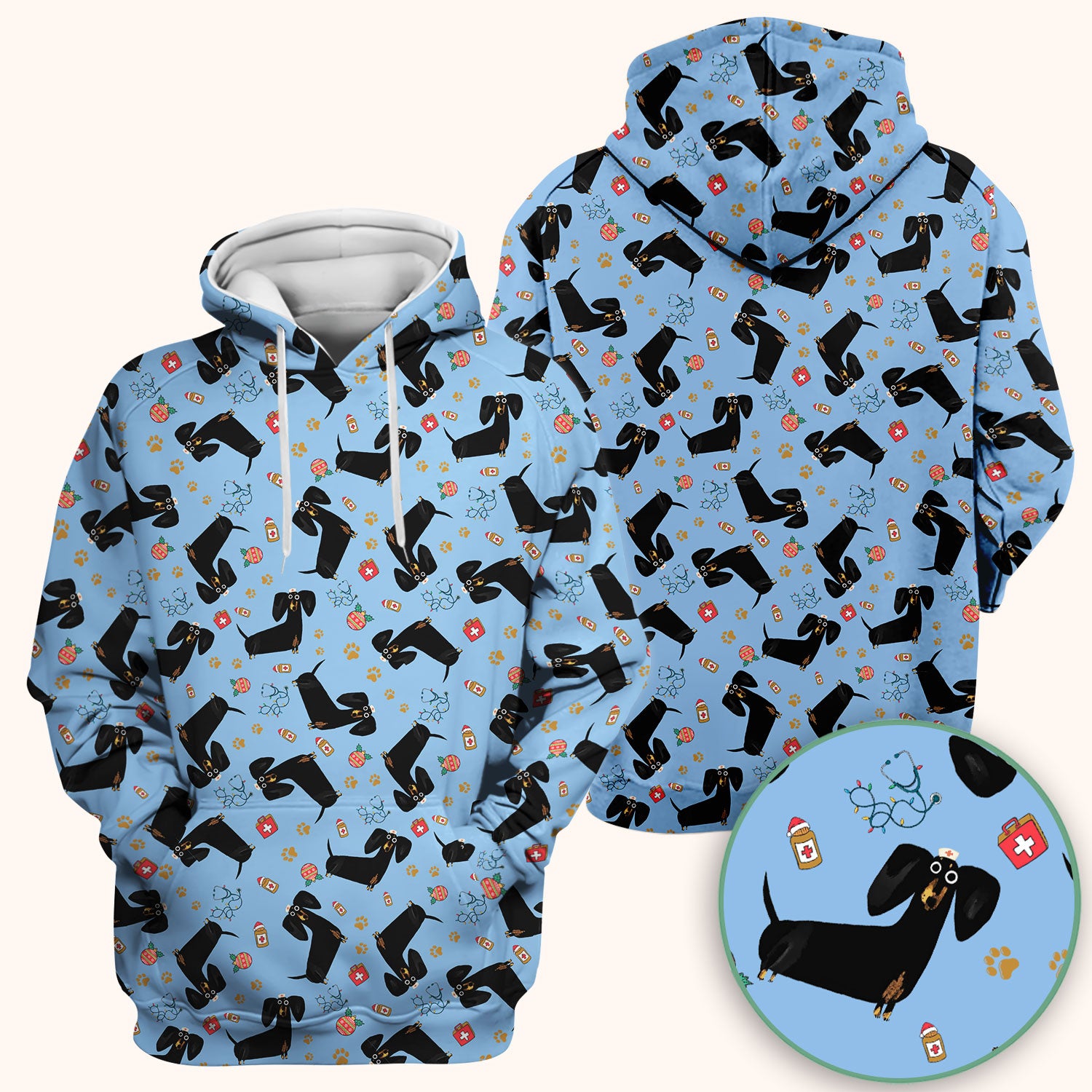 Funny Black Dachshund Scrub Top for Nurses - Cute Wiener Dog Medical Shirt - Puppy Lover Nursing Gift for Women