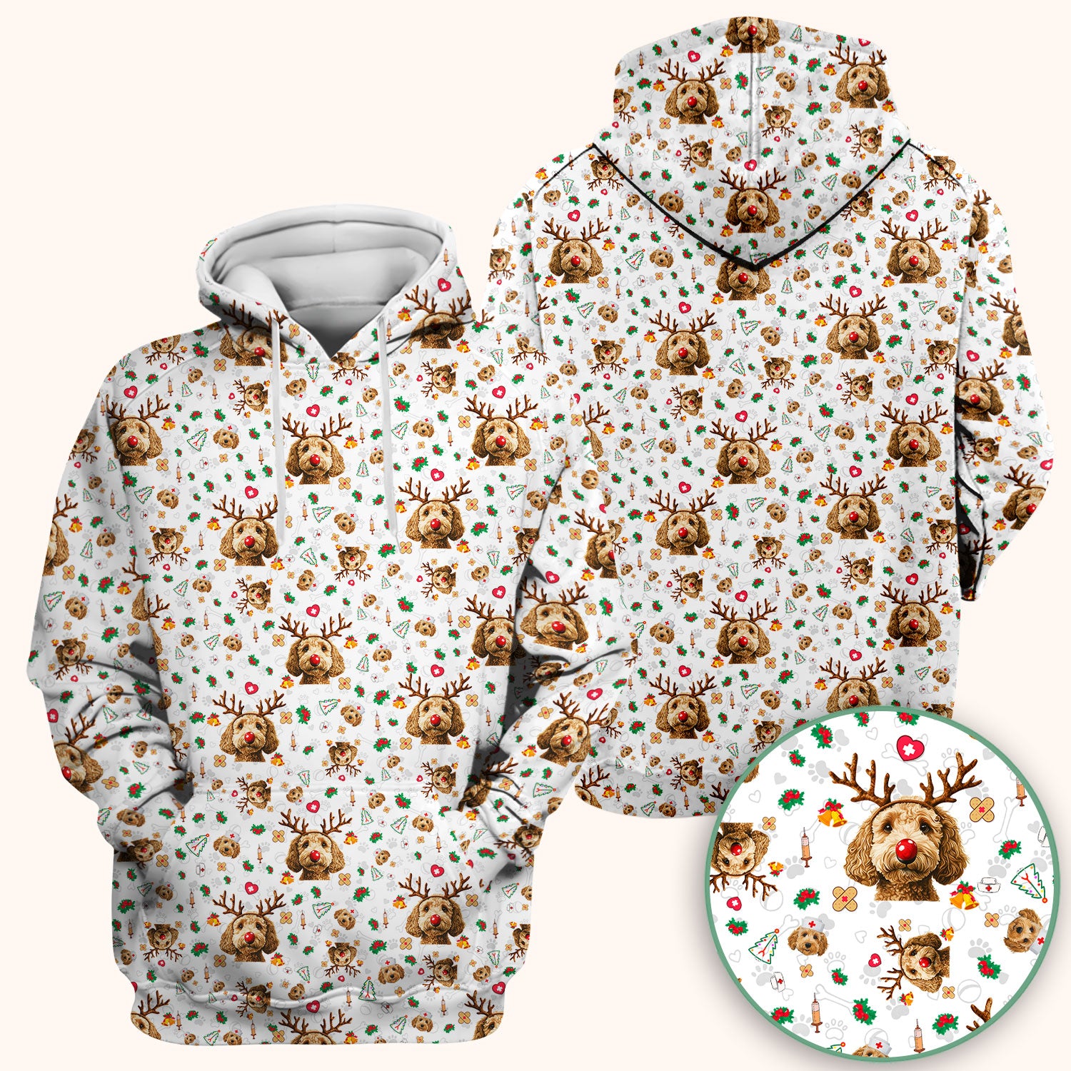 Christmas Labradoodle Scrub Top - Funny Reindeer Dog Nurse Shirt - Cute Holiday Medical Uniform for Women Healthcare Gift