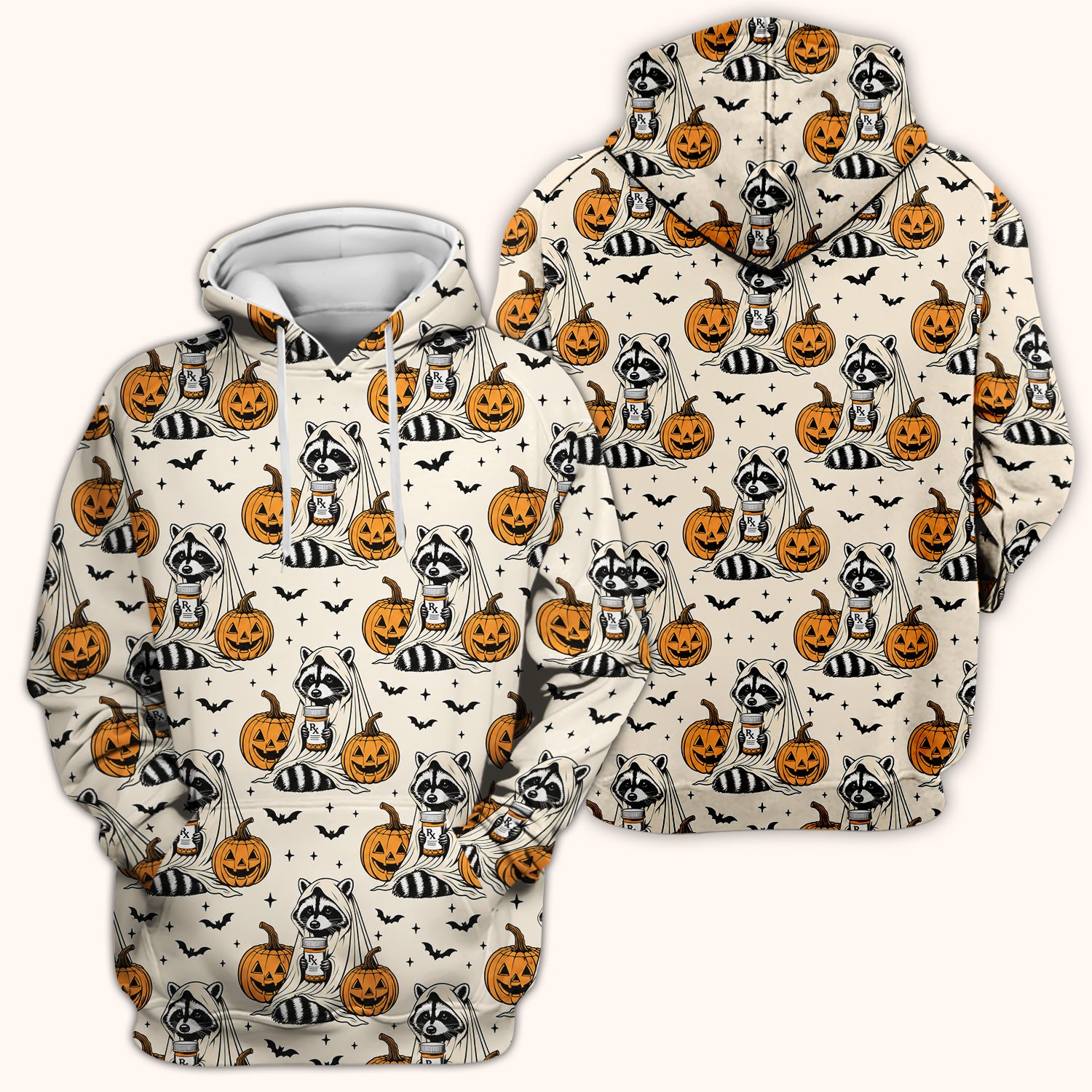 Halloween Raccoon with Pumpkin Bat Print Scrub Top, Comfortable Scrubs for Nurses