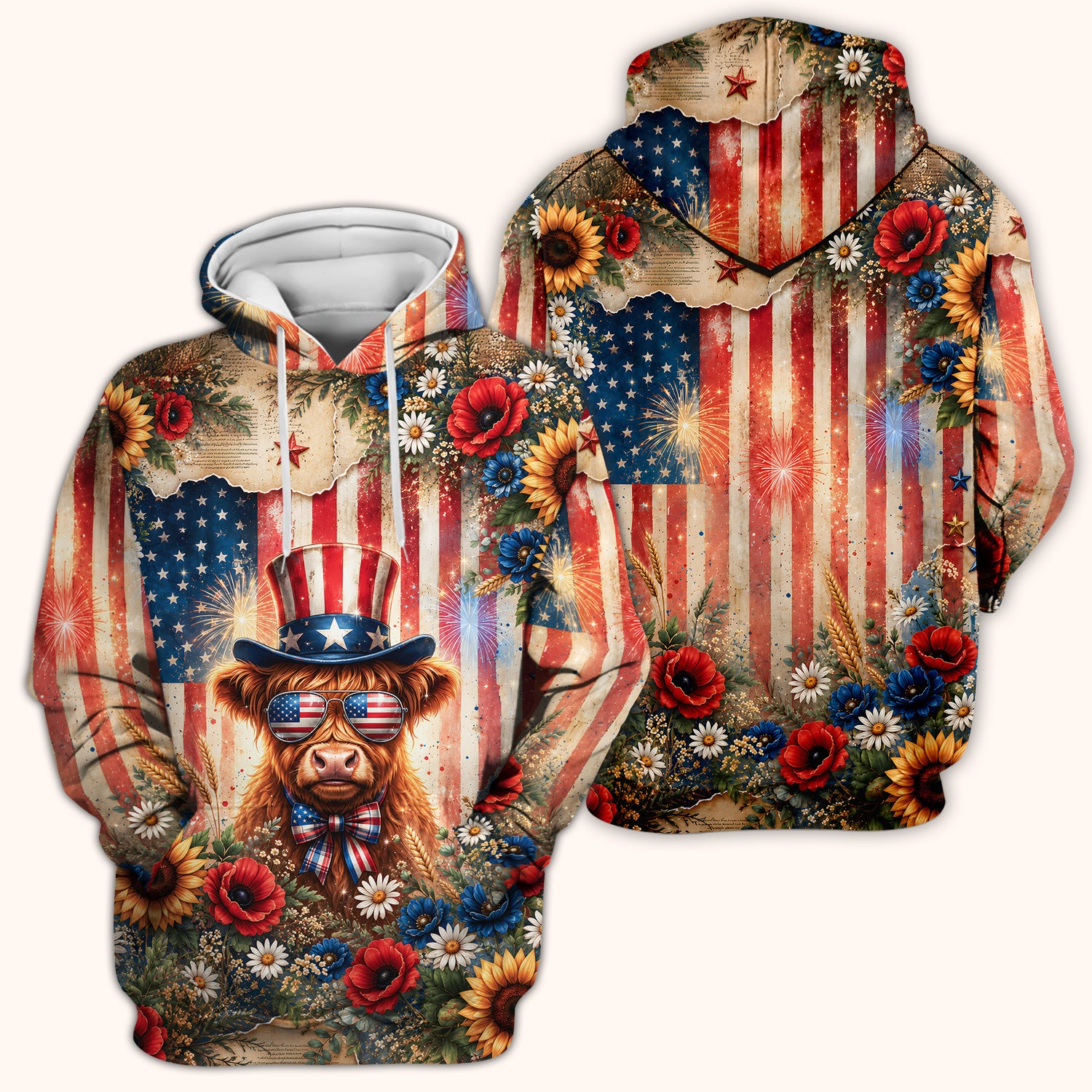 Patriotic Highland Cow Nurse for RN, CNA, Healthcare Workers Scrub Top, Comfortable Scrubs for Nurses