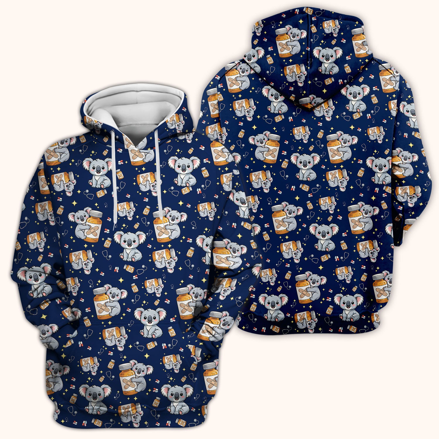 Cute Koala Nurse Bandage Medicine Print Scrub Top, Comfortable Scrubs for Nurses