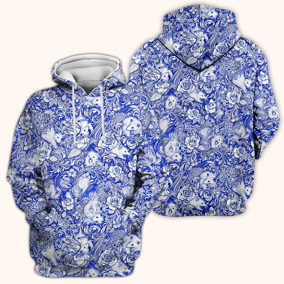 Blue Floral Opossum and Roses Scrub Top, Comfortable Scrubs for Nurses