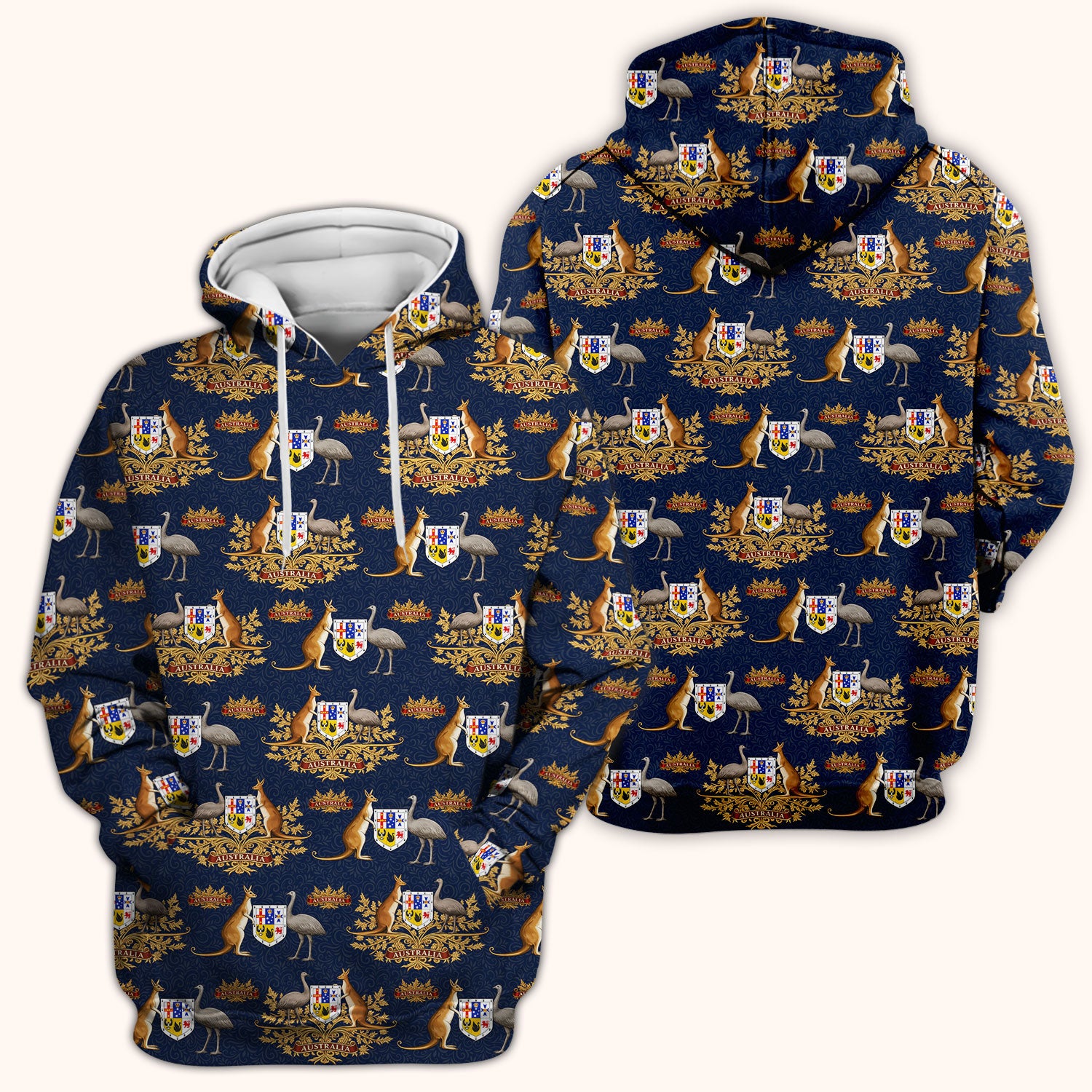 Australian Kangaroo Emu Crest Pattern Scrub Top, Comfortable Scrubs for Nurses