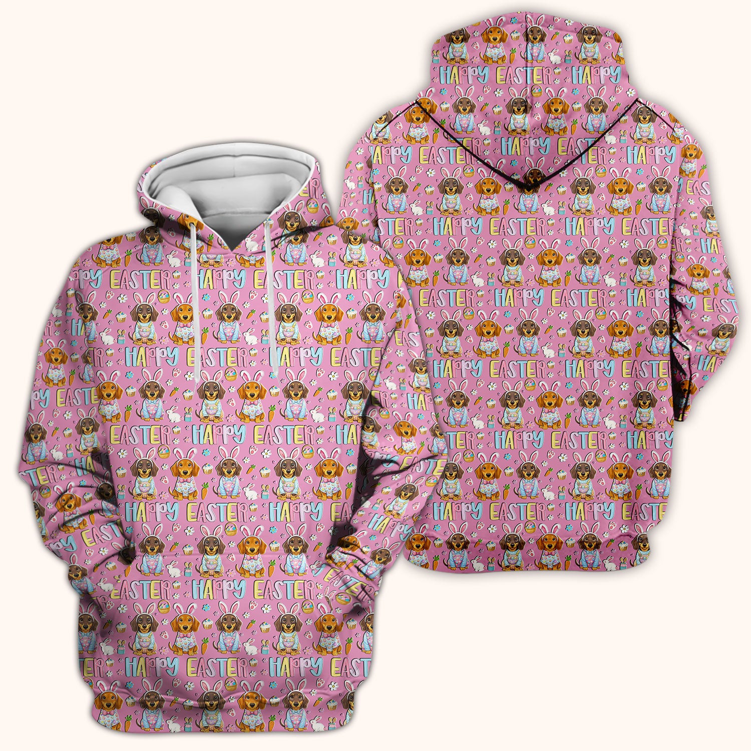 Happy Easter Dachshund Bunny Print Scrub Top, Comfortable Scrubs for Nurses