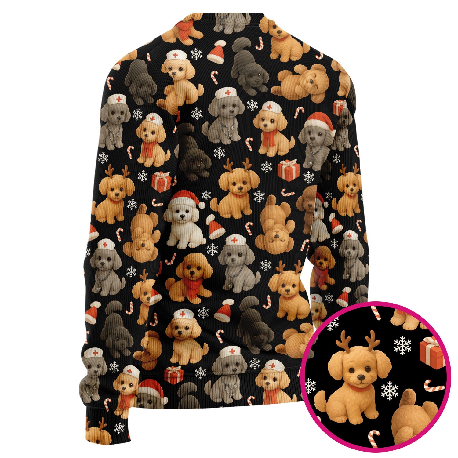 Christmas Poodle Scrubs Set for Women - Cute Dog Pattern Scrub Top & Pants - Festive Holiday Christmas Scrubs with Adorable Poodle Design