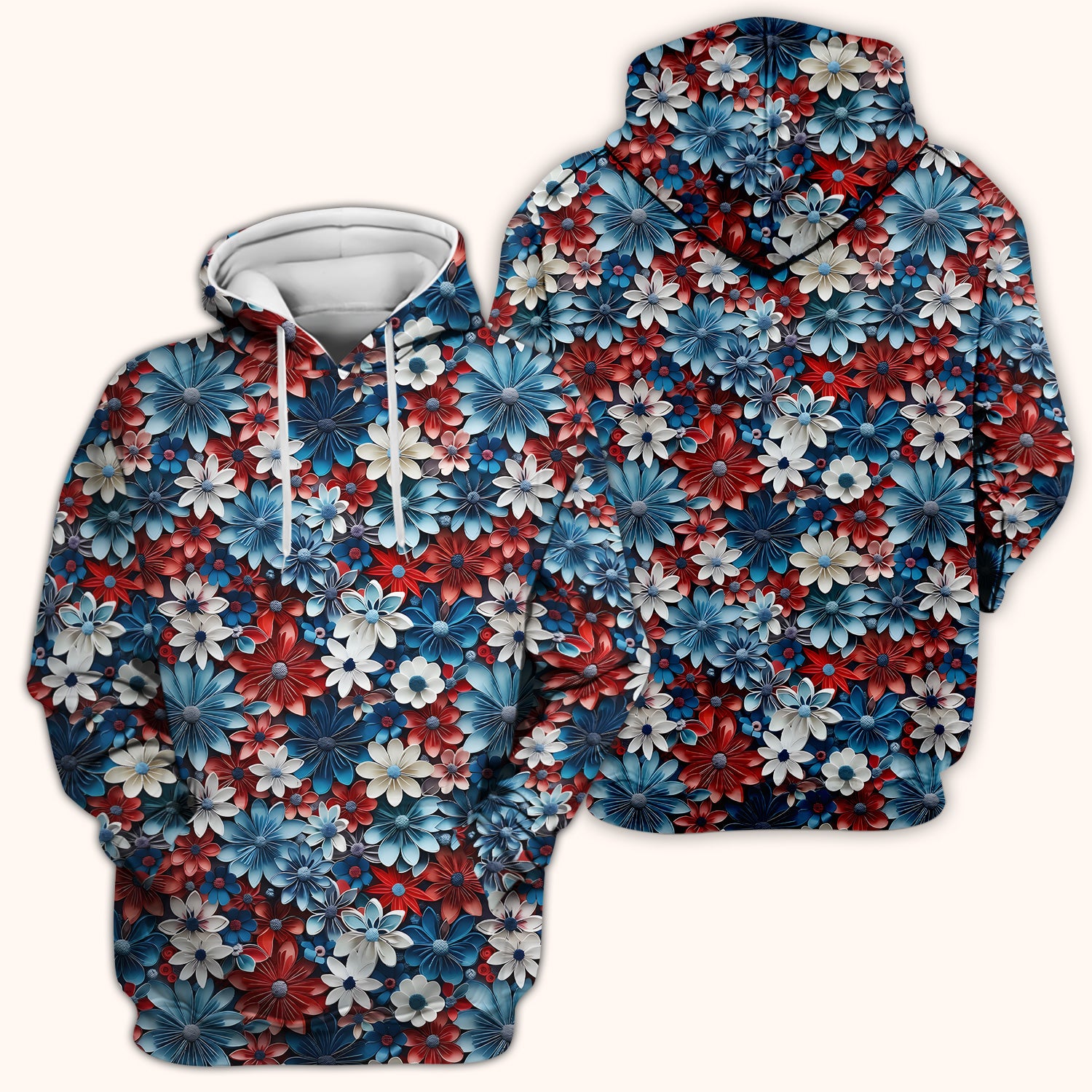 Patriotic 3D Floral Nurse for RN & CNA, Red Blue White Healthcare Workers Uniform Scrub Top, Comfortable Scrubs for Nurses