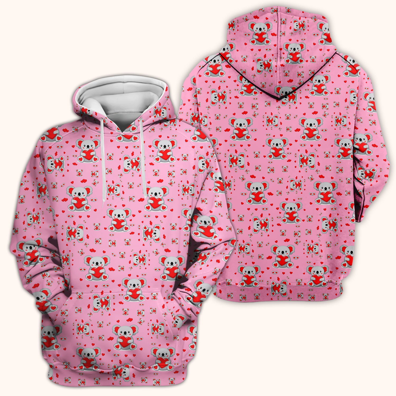 Valentine Cute Koala Heart Pattern Nurse Shirt, Comfortable Scrubs for Nurses