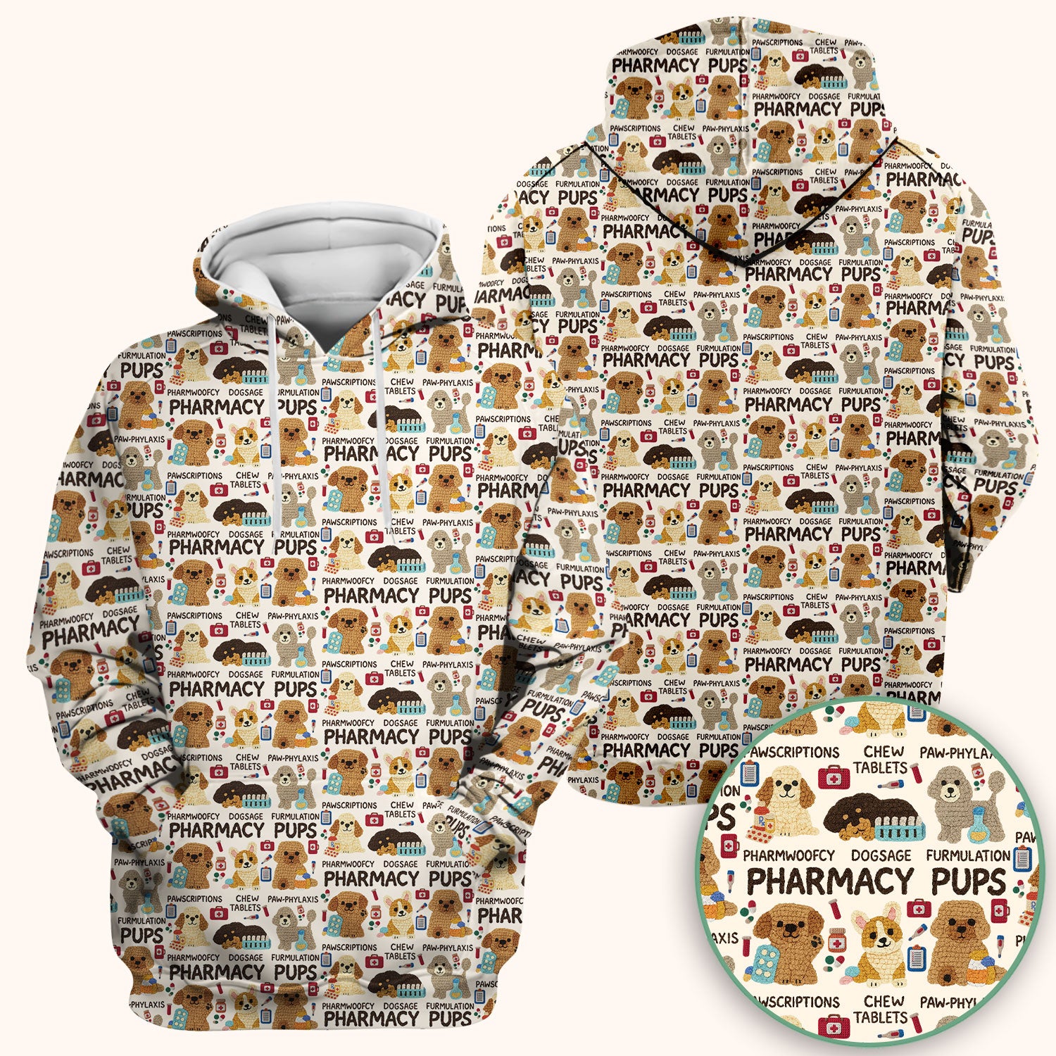 Pharmacy Pups Scrub Top for Women - Cute Dog Pattern Medical Shirt for Pharmacists & Vet Techs - Fun Blue Pharmacy Nurse Uniform