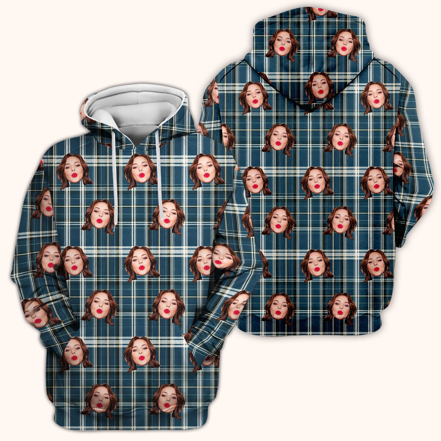 Personalized Funny Face Plaid Scrub Top, Custom Photo Pattern Medical Shirt, Breathable Fabrics Nursing Uniform